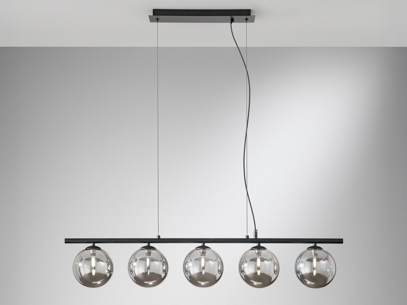 Luce Ambiente Design LED Pendelleuchte mit Rauchglas-Kugeln Breite 100cm, Dimmfunktion, LED wechselbar, über Schalter in 3 Stufen dimmbar, Warmweiß, ausgefallene Hängelampe mehrflammig hängend für Esstisch inkl. G9 LEDs