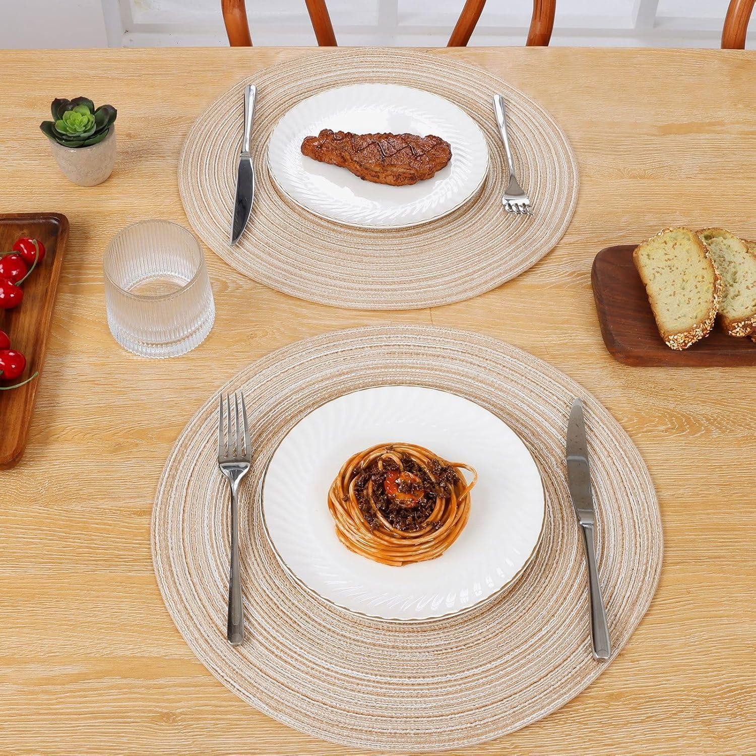 LuxusKollektion Platzset Platzsets Rund Abwaschbar Schmutzabweisend 6er Set Beige, Tischset