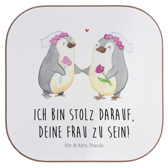 Mr. & Mrs. Panda Getränkeuntersetzer Pinguin Pärchen Lesbian Pride - Weiß - Geschenk Untersetzer Gläser 1-tlg.