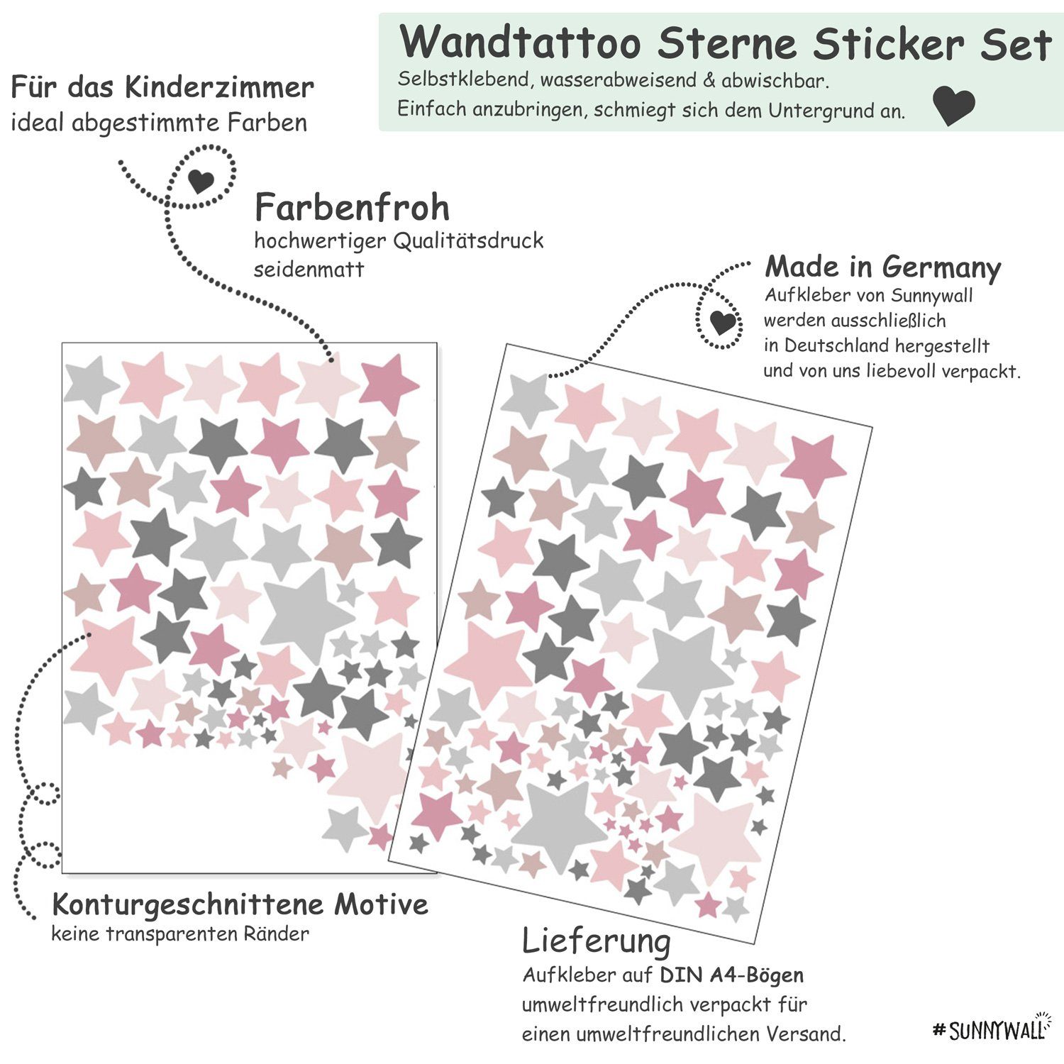 Sunnywall Wandtattoo Sterne Aufkleber Stars Wandsticker bunt, Sternenhimmel Wandtattoo, konturgeschnitten