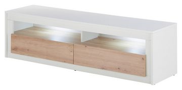 Stolkom Sp.z.o.o. Lowboard PATTI, Artisan Eiche Dekor, Weiß, 2 Klappen, 2 Ablagefächer, mit LED-Beleuchtung, B 150 x H 41 x T 40 cm