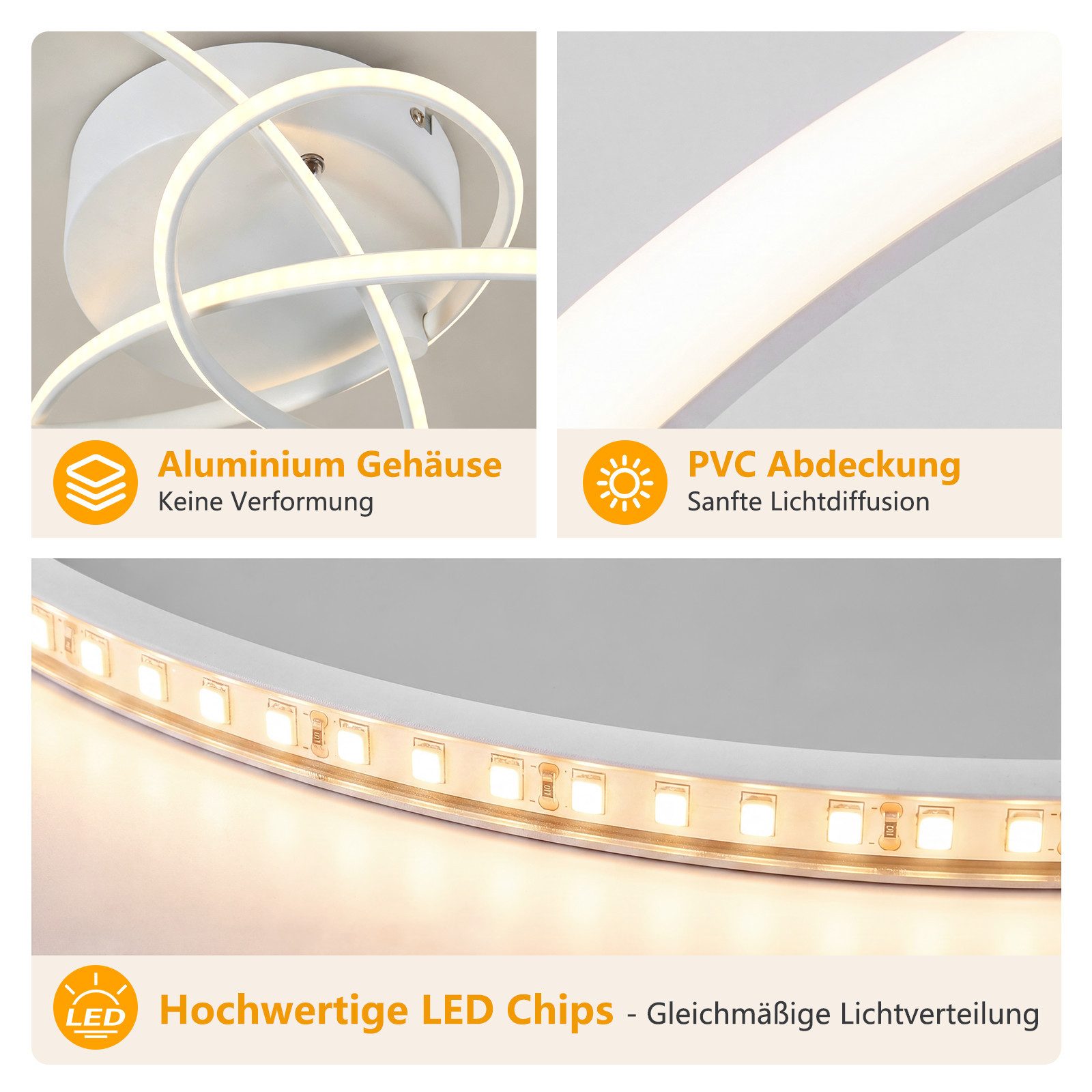 Nettlife LED Deckenleuchte Schwarz/Weiß Modern Dimmbar Deckenlampe mit Fernbedienung, LED fest integriert, warmweiß, für Schlafzimmer Wohnzimmer Küche Deckenlam – Bild 5 von 5