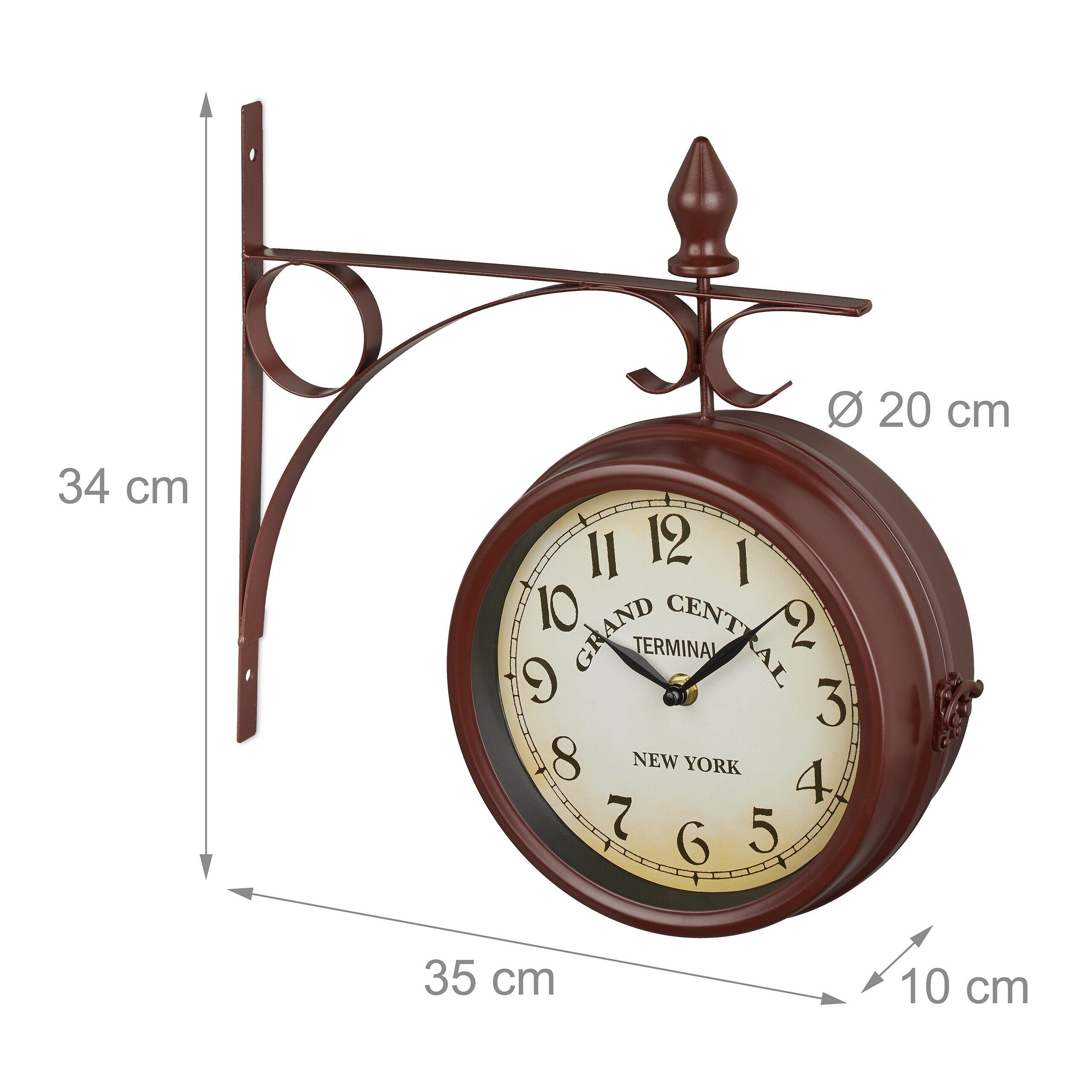 relaxdays Wanduhr Bahnhofsuhr doppelseitig in Braun – Bild 4 von 5