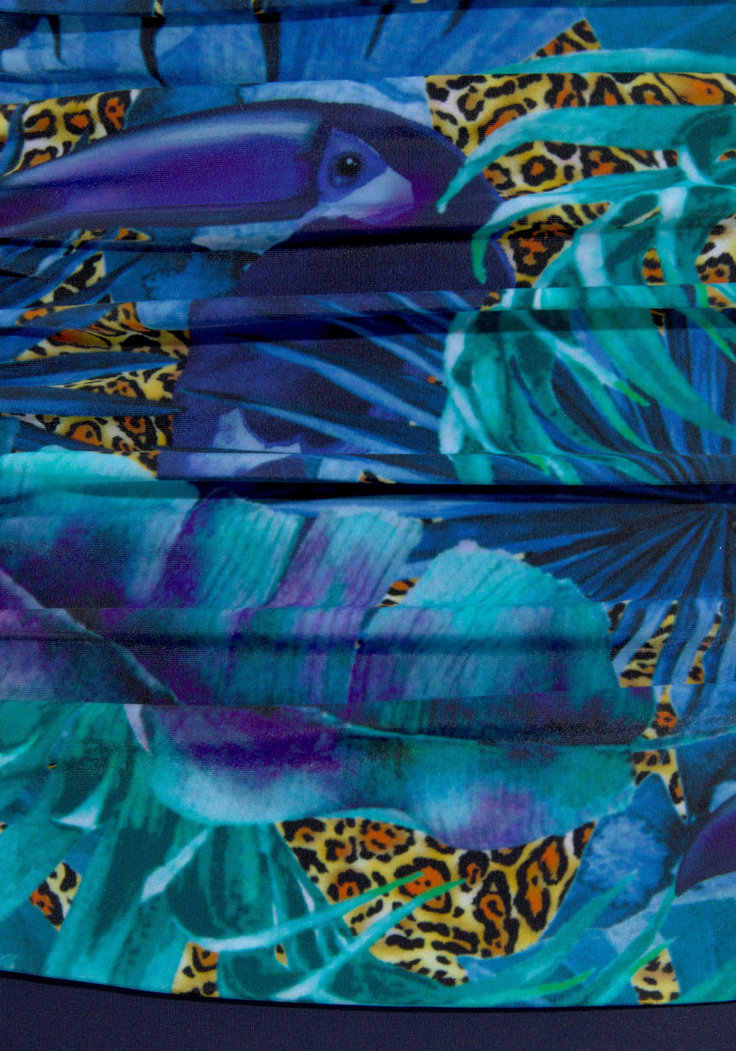 und Badeanzug blau-bedruckt LASCANA Dschungel-Optik mit Shaping-Effekt