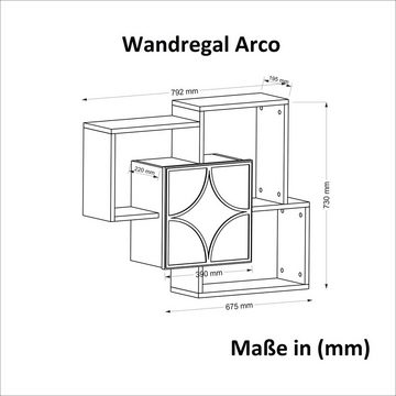 moebel17 Wandregal Wandregal Arco mit Tür Walnuss Dunkelgrün, Wandregal mit 4 Fächern und Tür