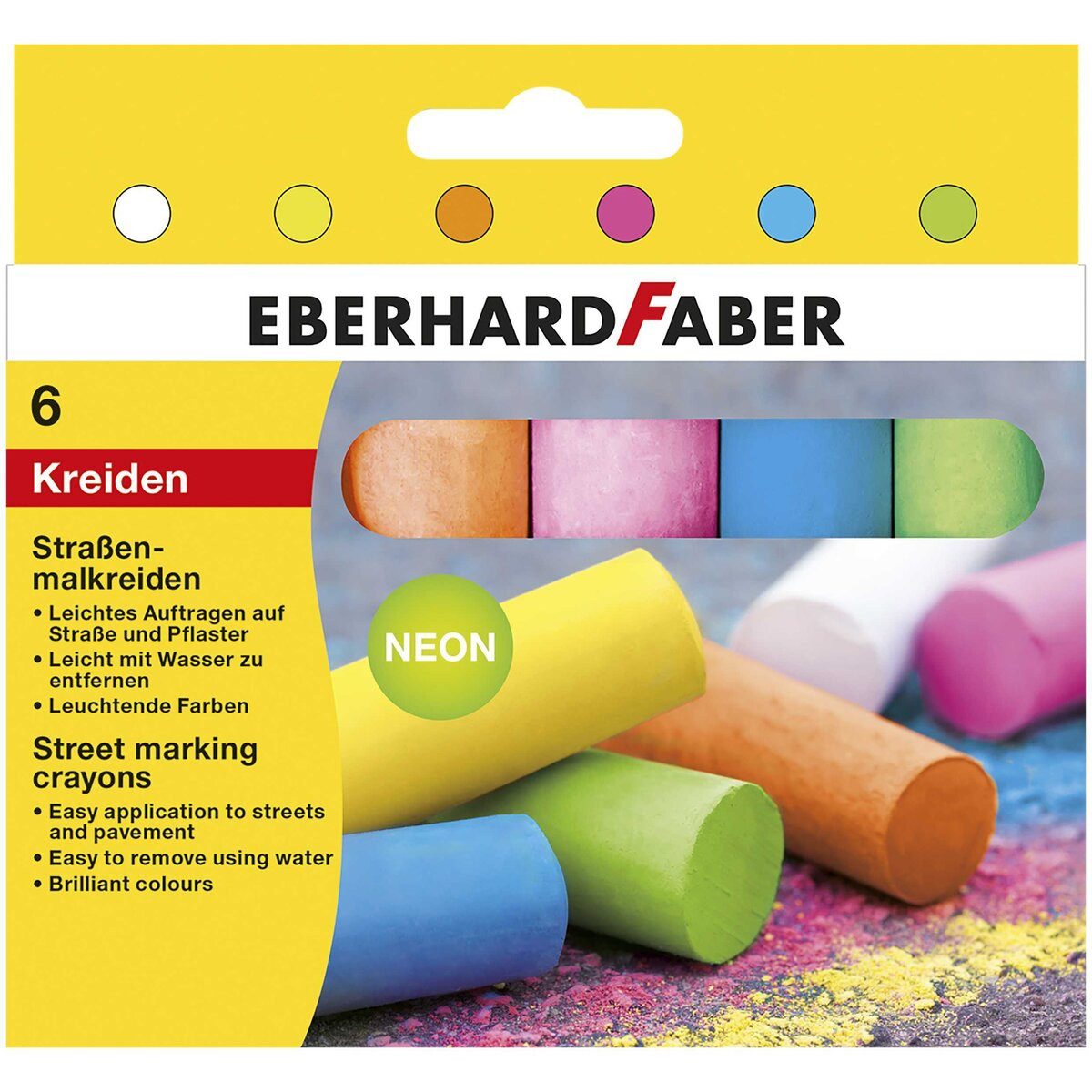 Eberhard Faber Maltuch Straßenmalkreide Neon - 6 Farben sortiert Kartonetui.