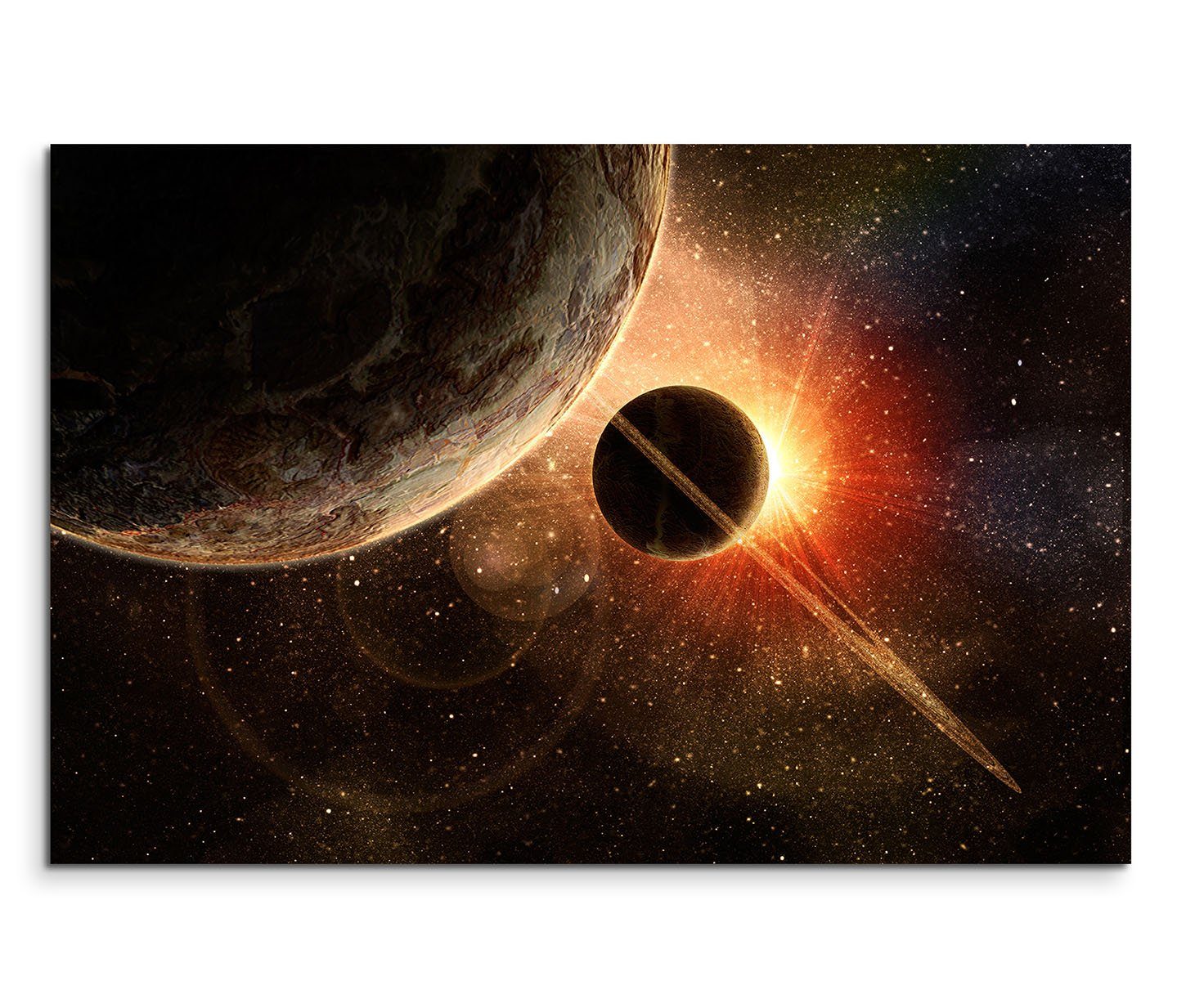 Leinwandbild 120x80cm Wandbild Weltall Planeten Sonnenaufgang