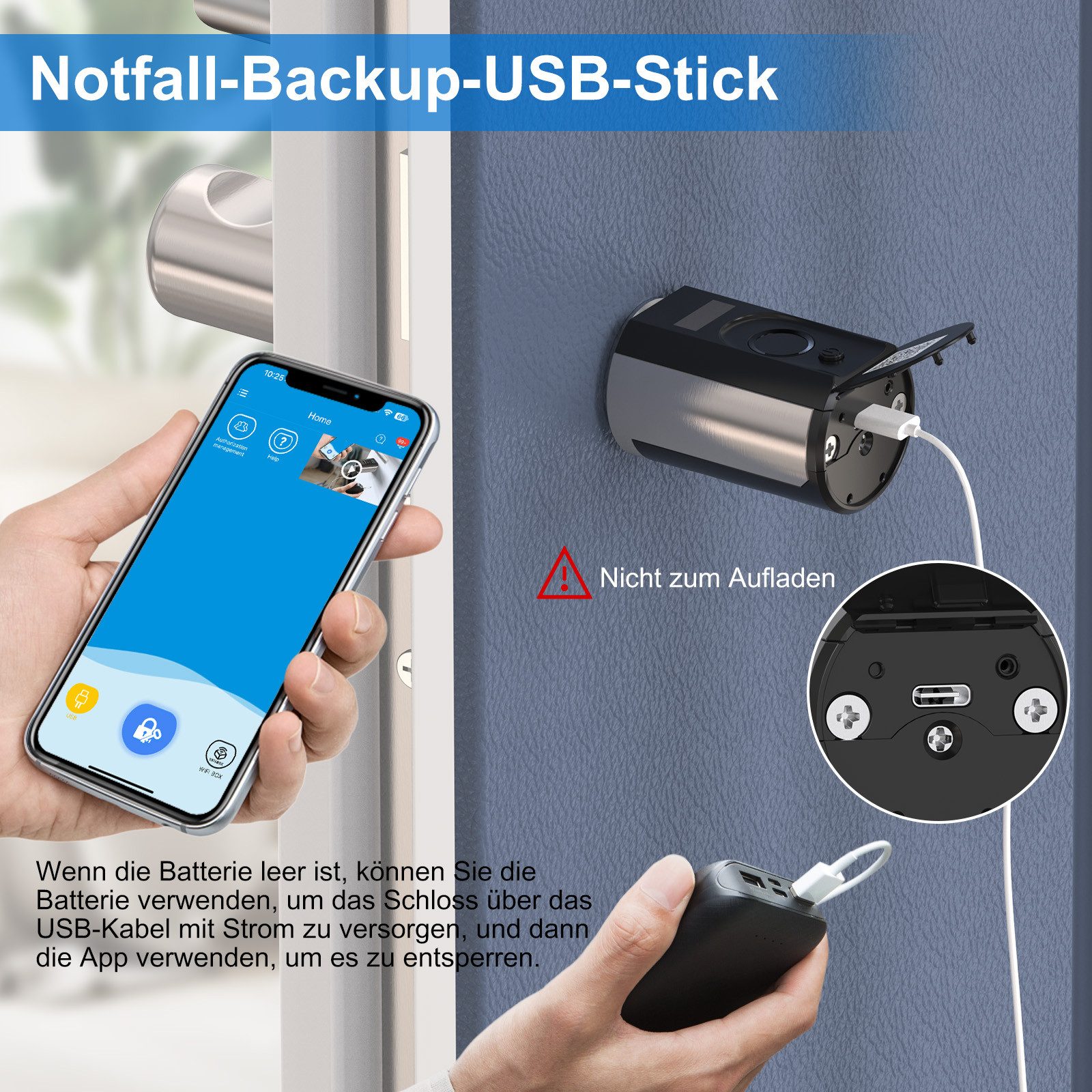 WE.LOCK Türschloss-Funksteuerung WELOCK Türschloss Fingerabdruck TOUCHEBL63 für 50-100mm Türen, für Wohnungstüren, Zimmertüren, Bürotüren, Abstellraumtüren, Haustüren (Türen mit Traufe), Packung, Smartes türschloss x1, RFID-Karte x3, Anleitung x1, Zubehörbox x1, Fingerabdruck, RFID-Karte, APP, USB-Entsperrung; einfache Installation
