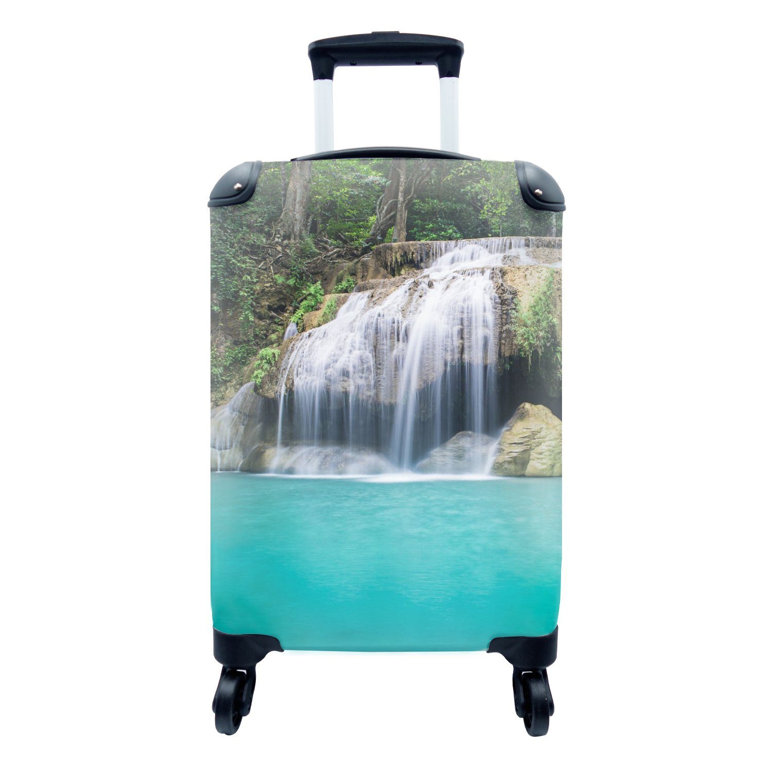 MuchoWow Handgepäckkoffer Wasser - Wasserfall - Bäume, 4 Rollen, Reisetasche mit rollen, Handgepäck für Ferien, Trolley, Reisekoffer