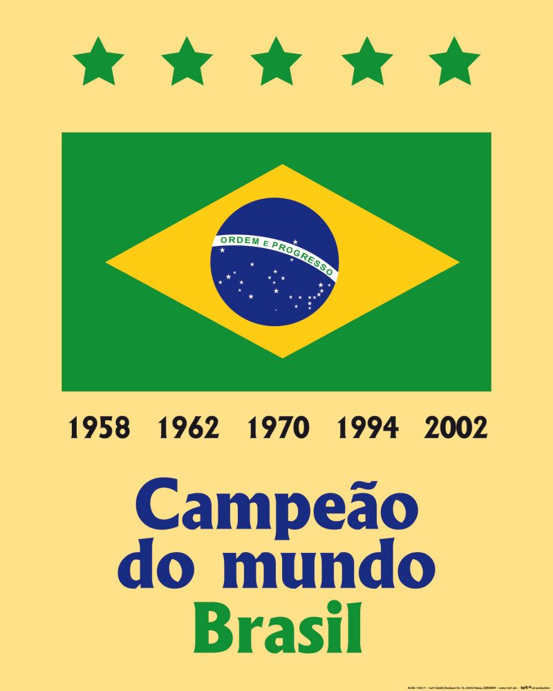 1art1 Poster FuÃŸball Kunstdruck Bild - Brasilien Weltmeister Brasil