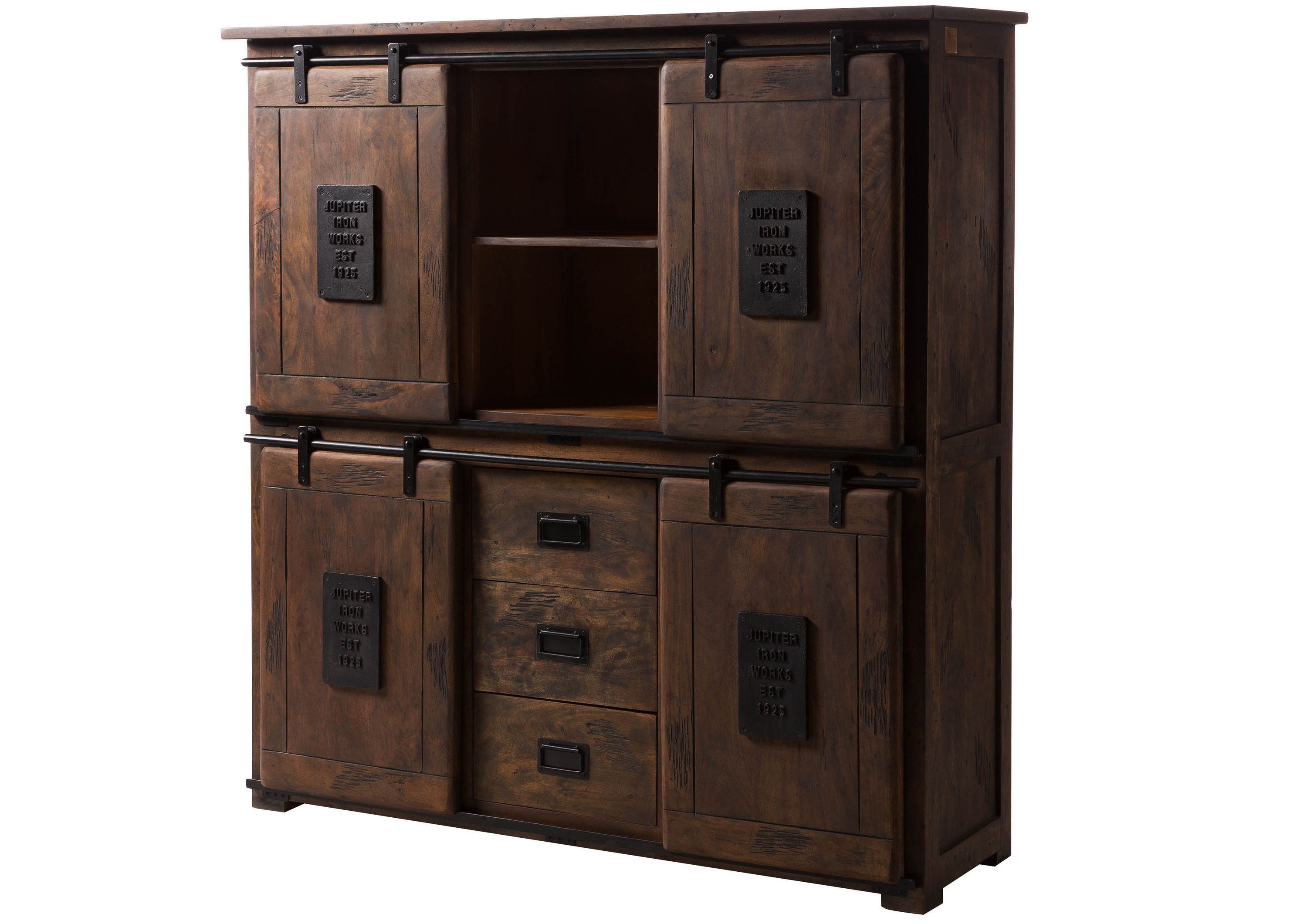 Massivmoebel24 Highboard RAILWAY Mango Massivholz braun (Massivholz montiert 118 kg RAILWAY #425), Mango 150x45x160 (BxTxH) braun lackiert