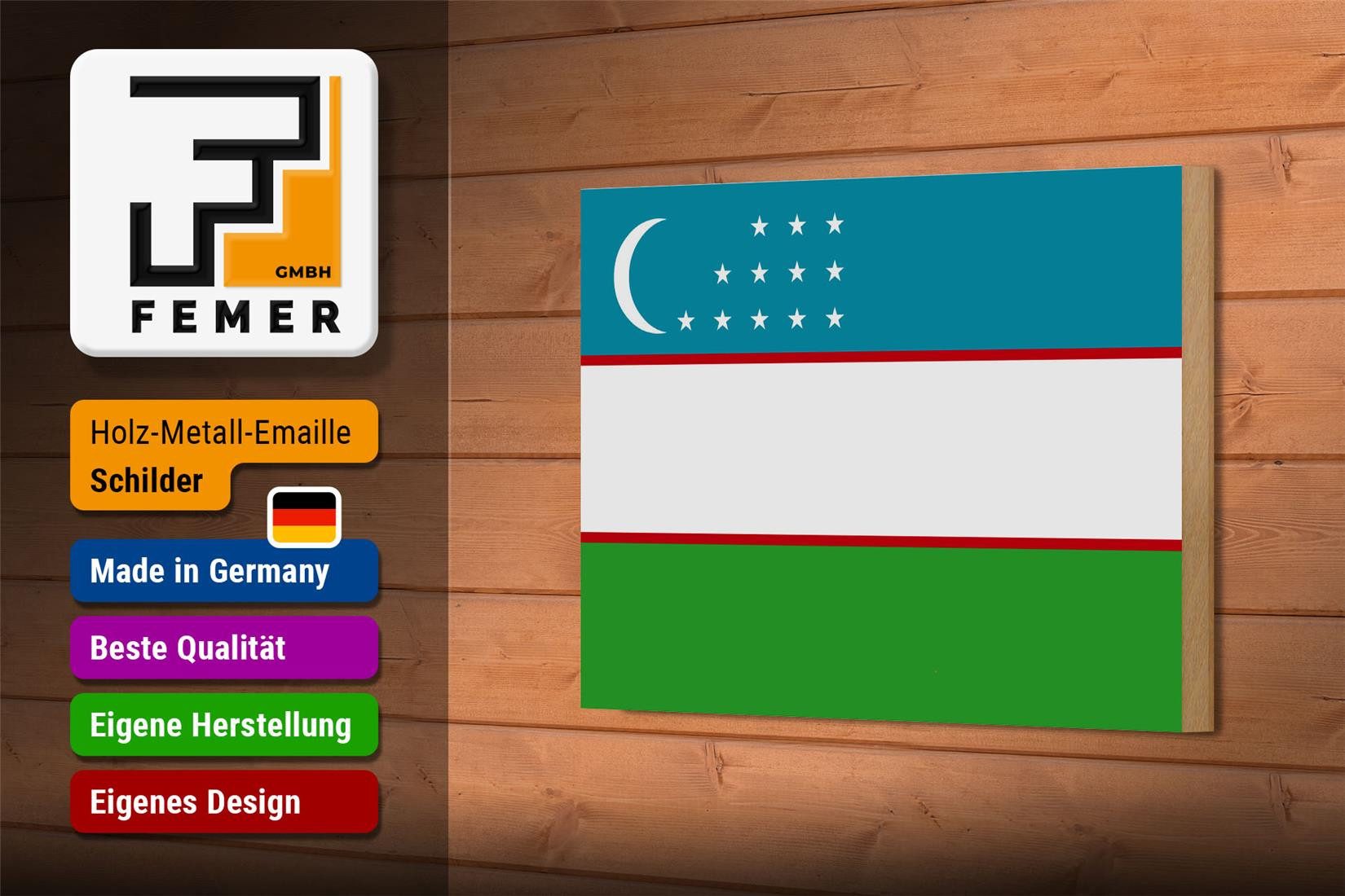 Femer GmbH Holzbild Flagge Usbekistans 18x12 cm Flag of Uzbekistan, Flaggen (1 St), Glatte Holzfaserplatte (MDF), vorn beschichtet