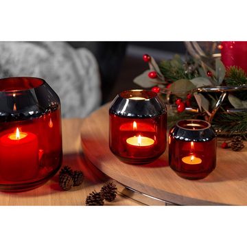 Fink Teelichthalter Teelichthalter SMILLA - rot - Glas - H.20,6cm x B.18cm (1 St), mundgeblasen - folierter silberfarbener Rand - Ø Öffnung: 11,5 cm