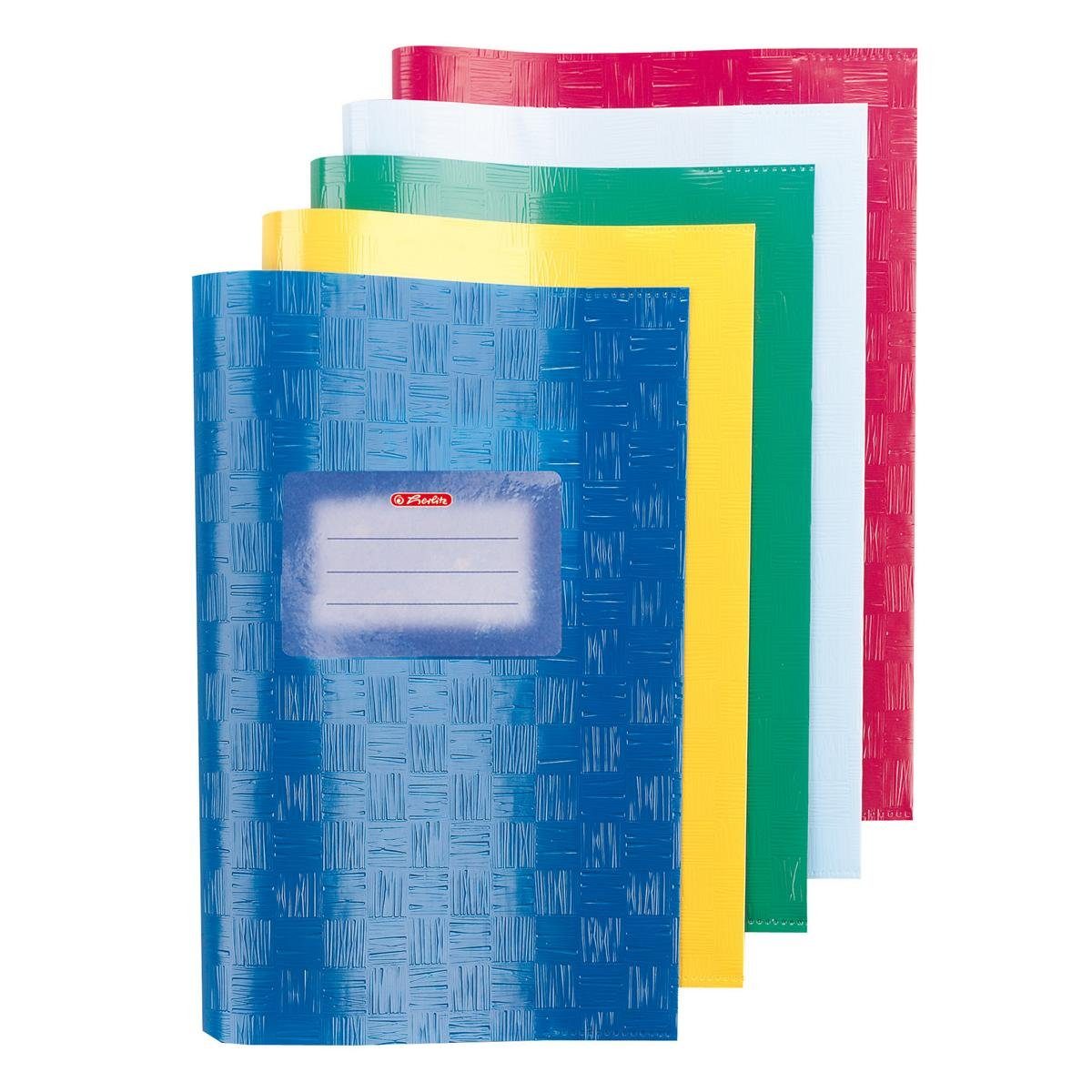 Schulheft 5 Herlitz Heftumschläge / Hefthüllen DIN A5 / Baststruktur / 5 Farben
