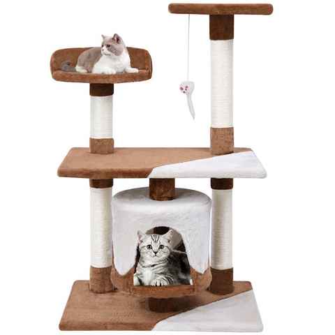 MC Star Kratzbaum Katzenbaum Mittelgroß, Kratzbaum Stabil für Erwachsene Katzen mit Sisal-Kratzstangen Multi-Plattform und Höhle - 60x40x95cm, Beige&Braun