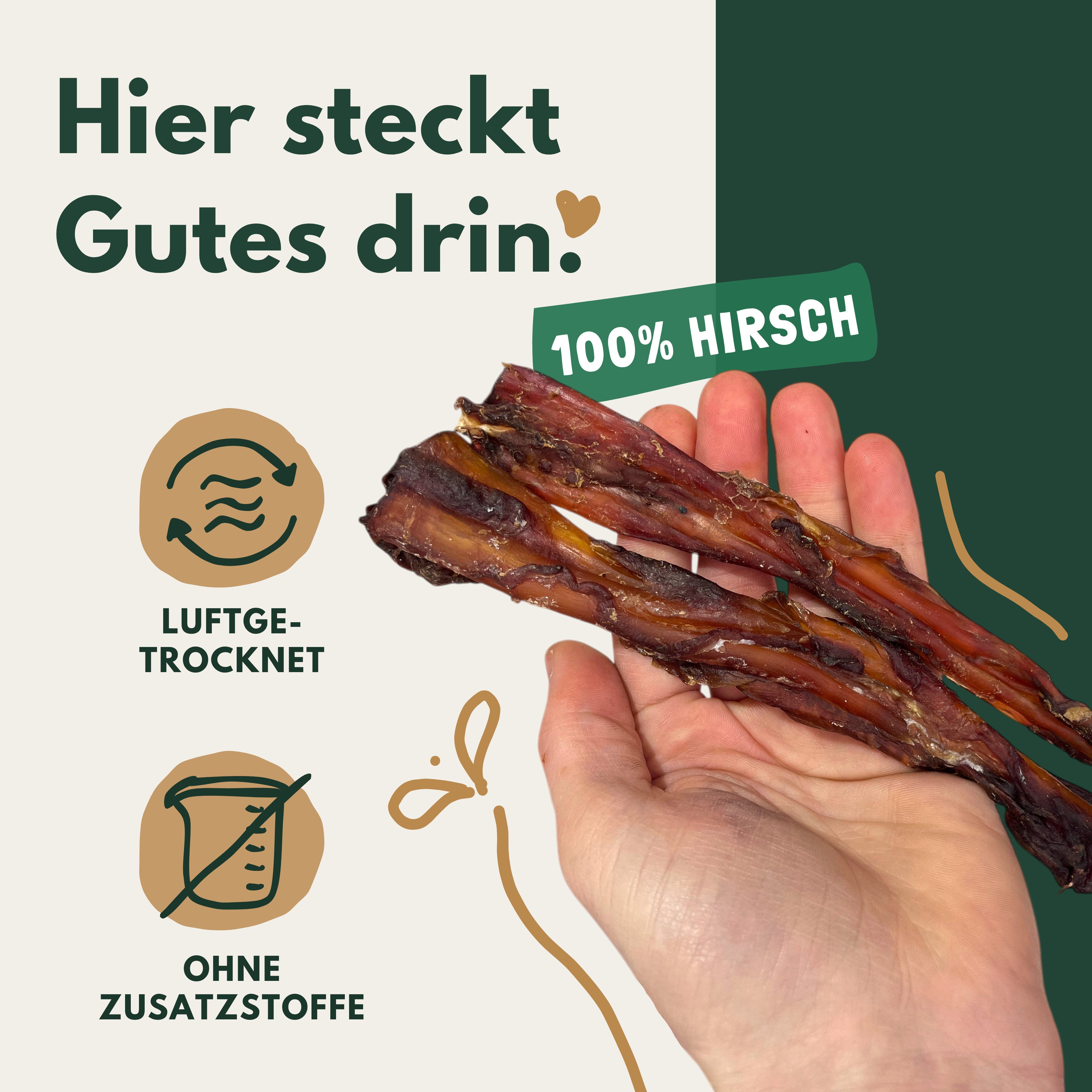 Breers Pet Food Hirschsehnen getrocknet Hundeleckerli, Snack für: Hunde, Harter Kauartikel, Leckerli getreidefrei, Kausnack zuckerfrei
