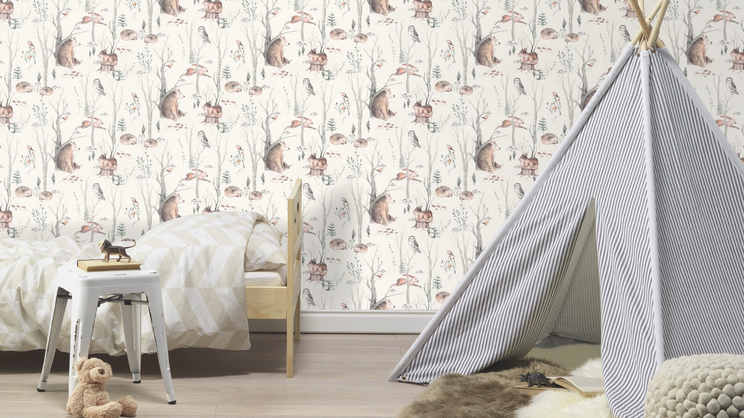 Rasch Vliestapete Waldtiere Beige Grau Braun Grün, Naturoptik, (1 Rolle, 1 St., Kollektion 'Kids World II' - 10,05 m x 0,53 m), gute Lichtbeständigkeit, feucht  – Bild 5 von 5
