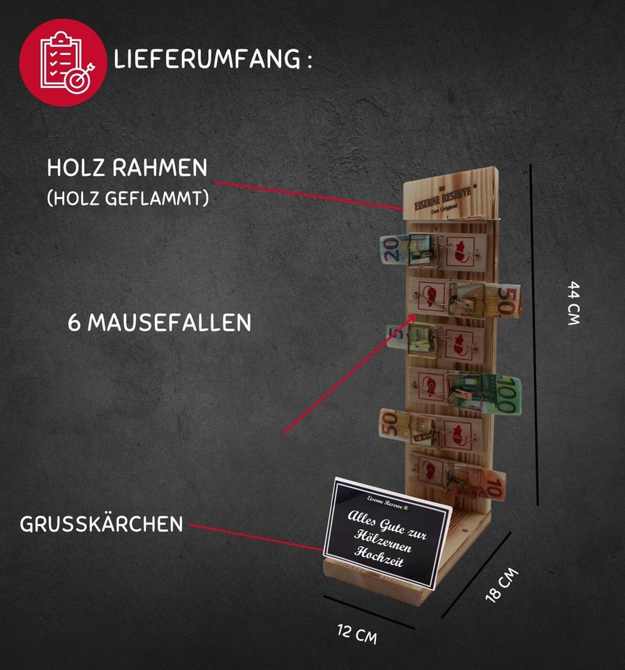 Thumbnail - Eiserne Reserve® Geschenkbox Alles Gute zur Hölzernen Hochzeit - Eiserne Reserve Mausefalle Premiu