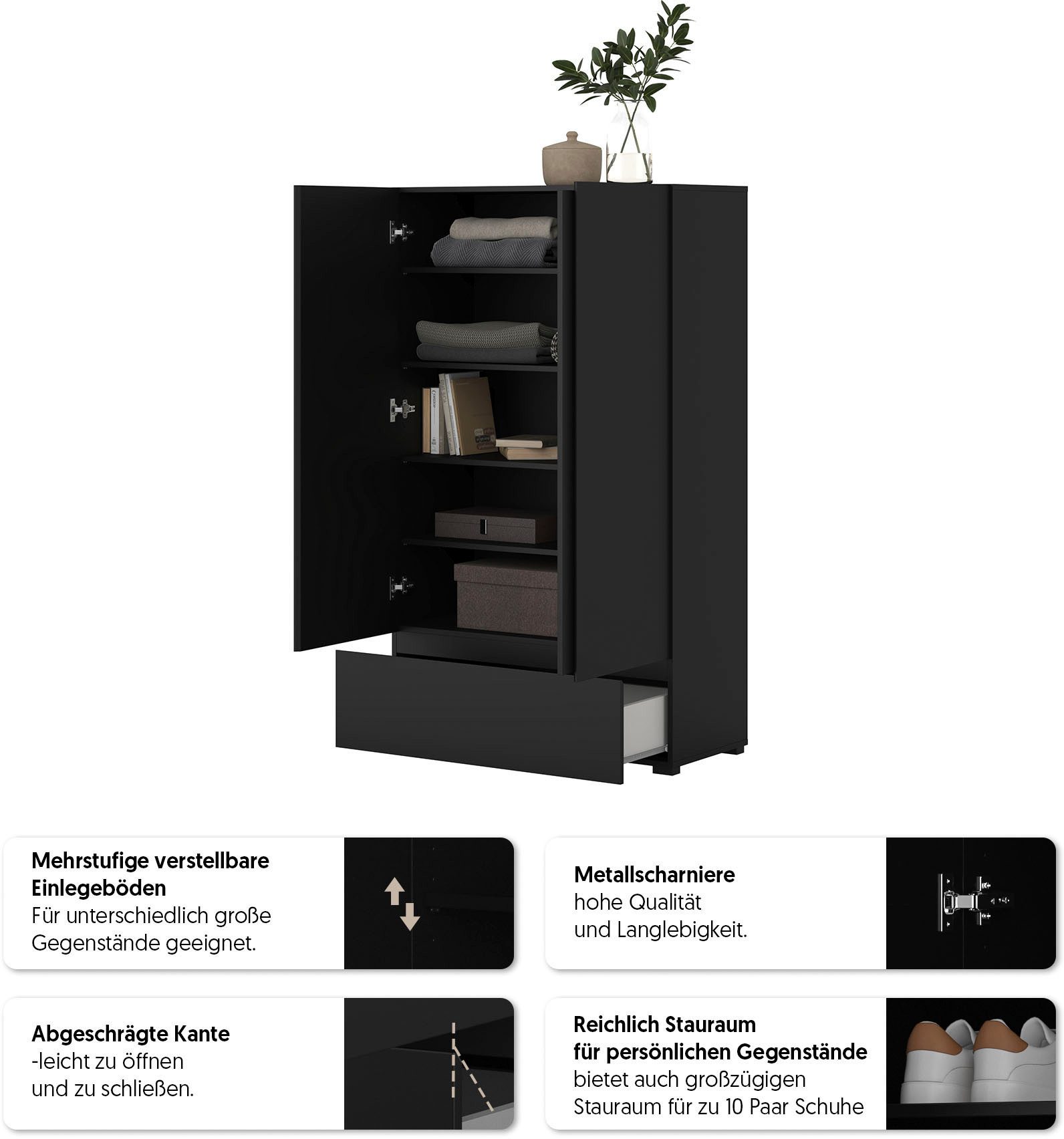 OTTO home Mehrzweckschrank Metric,Breite 89 cm, Highboard, Universalschrank, Garderobe Waescheschrank mit viel Stauraum, Einlegeböden verstellbar
