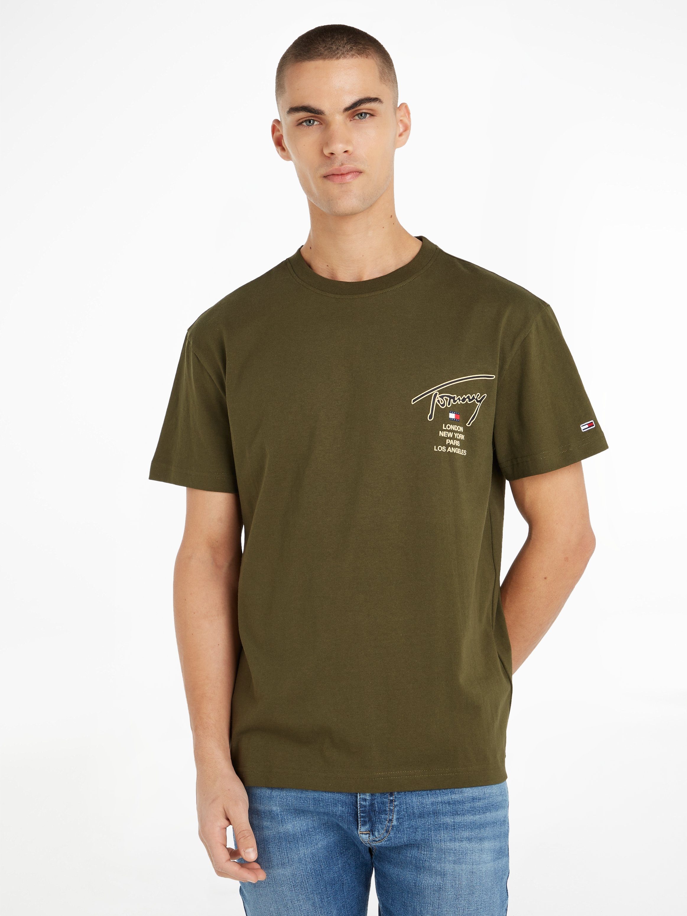 Tommy Jeans T-Shirt TJM CLSC GOLD SIGNATURE BACK TEE Drab Olive Green