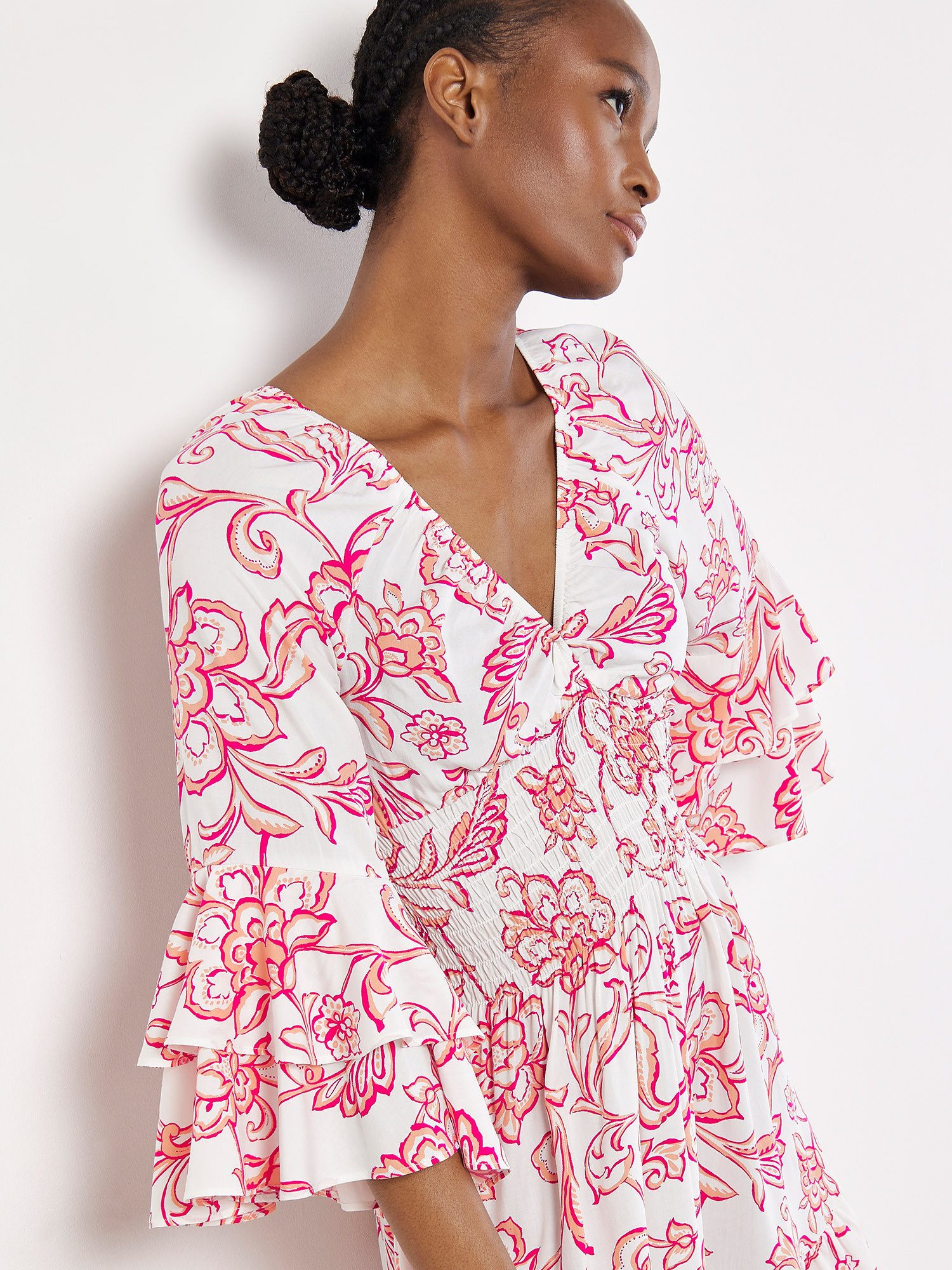 Apricot Minikleid sommerliches Blumenkleid