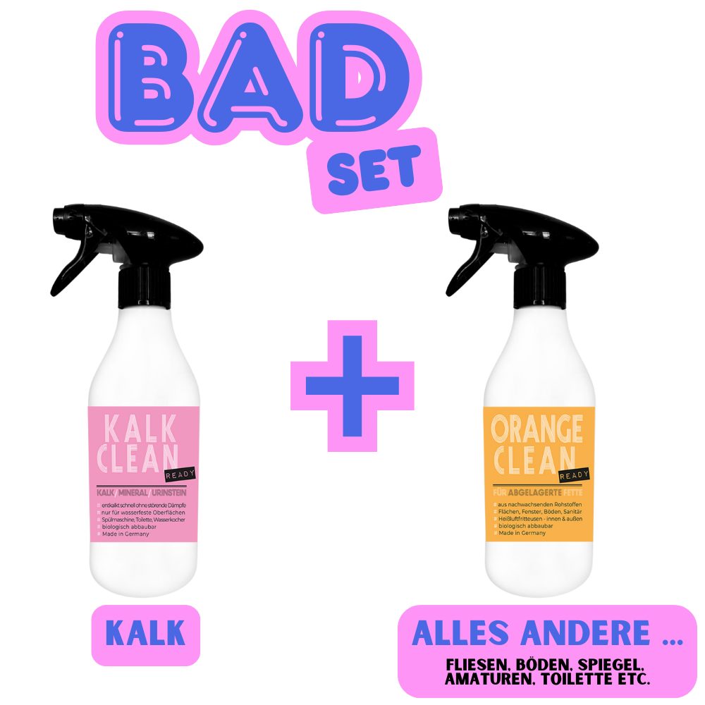 ivb Bröcker IVB Badreiniger Set – Kalklöser & Allzweckreiniger Dusche, WC, Fliesen Badreiniger (Spar-Set, [- 1x Kalk Clean Ready 500 ml + 1x Orange Clean Ready 500 ml 2-teiliges Reinigungsset, Made in Germany, Profiqualität)