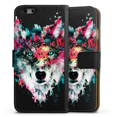 DeinDesign Handyhülle Riza Peker Wolf bunt Wolve ohne Hintergrund, Apple iPhone 6s Hülle Handy Flip Case Wallet Cover Handytasche Leder