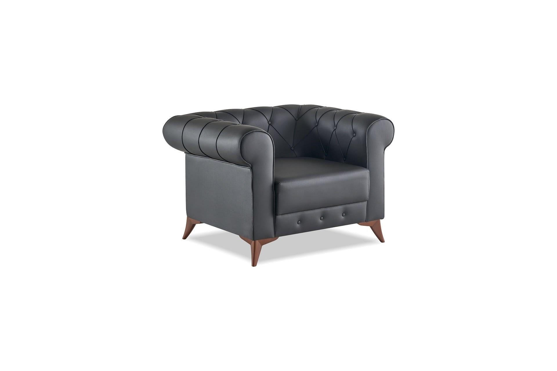 Xlmoebel Chesterfield-Sessel Chesterfield Sessel klassisch Leder silbergrau elegant Knöpfe Komfort (1-St., 1-tlg)