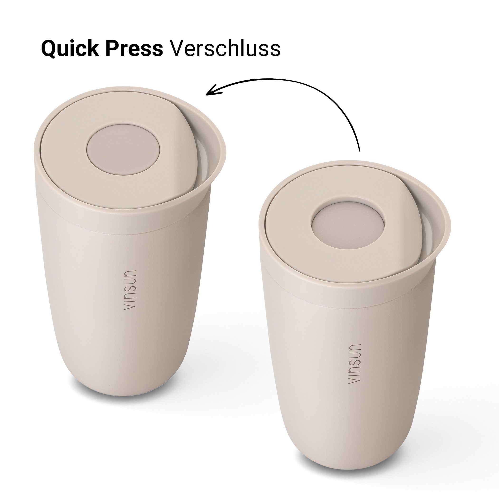 Vinsun Thermobecher Edelstahl Isolierbecher 350ml - Kaffeebecher to Go auslaufsicher, 2-tlg., Edelstahl, Doppelwandig, BPA frei, bruchfest, Einhandbedienung per Knopfdruck