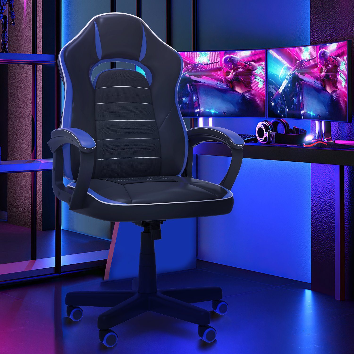 HOMALL Gaming-Stuhl ergonomischer 120kg Bürostuhl, gepolsterter Sitz, Blau Gaming-Stuhl,