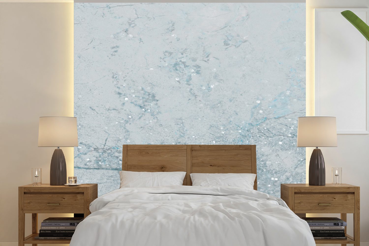 Schlafzimmer, St), oder Tapete für - Wandtapete Blau bedruckt, MuchoWow Vinyl Matt, Glitter, Fototapete Marmor - (5 Wohnzimmer