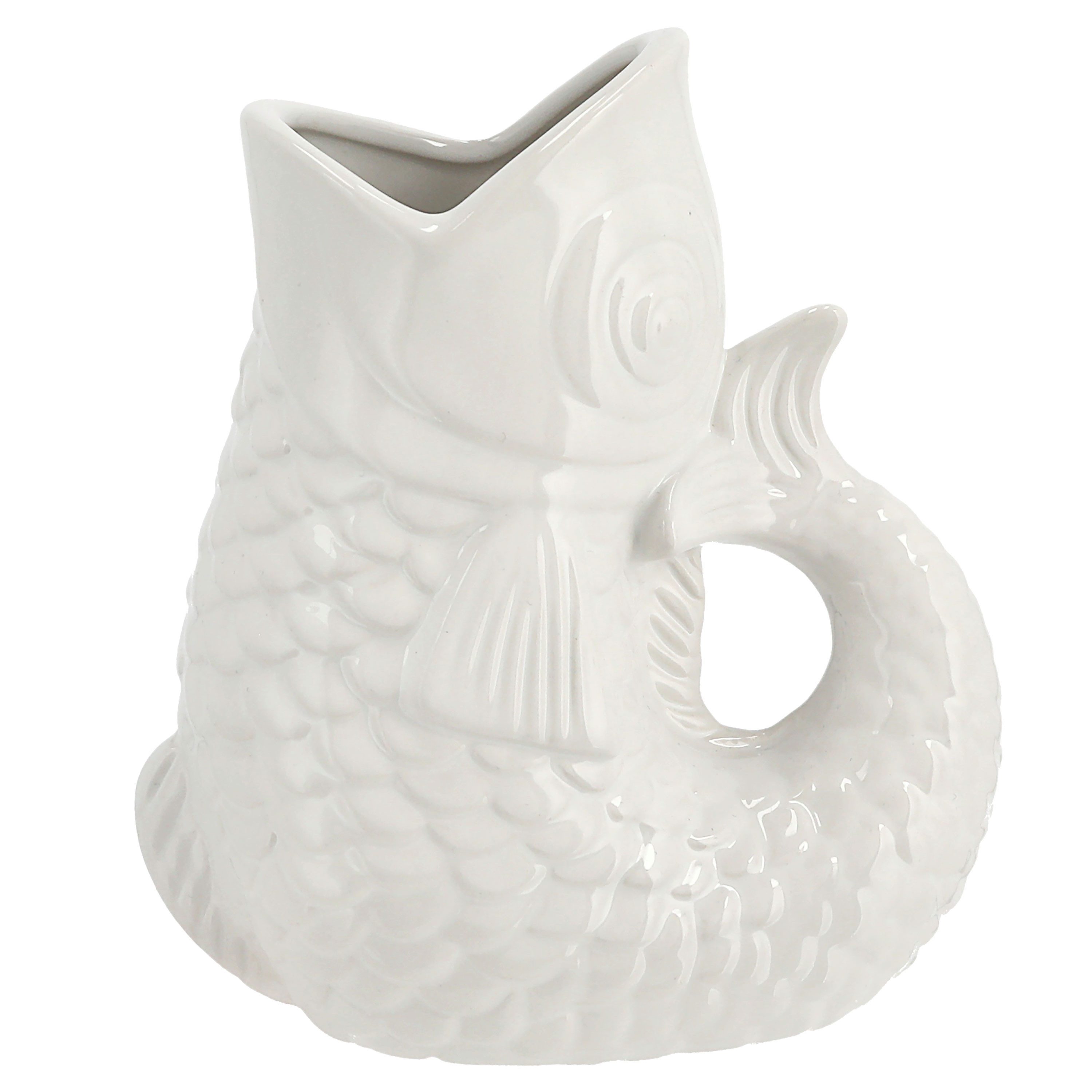 CEPEWA Dekovase Vase Fisch 'Blubb' 15x17x9cm Dolomit weiß Blumenvase Tischvase Griff