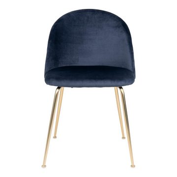 LebensWohnArt Stuhl 2er-Set Eleganter Stuhl GENF blau Samt - Beine in Messing-Look
