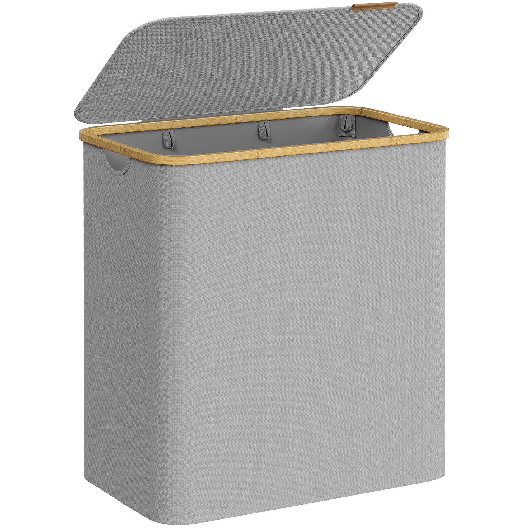 SONGMICS Wäschekorb, mit Deckel, 3 Fächern, 150 L, herausnehmbarer, Griffe aus Bambus