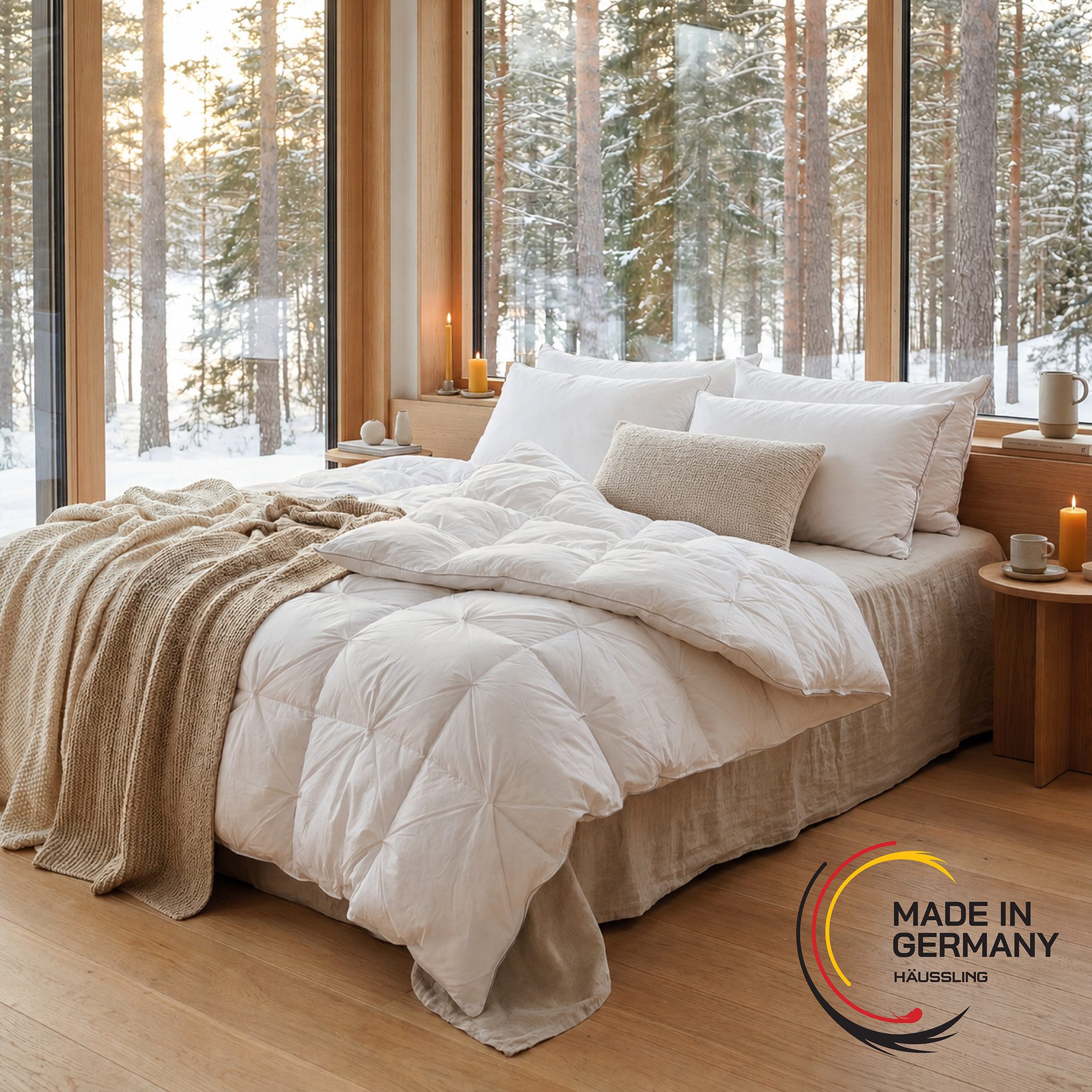 Haeussling Daunenbettdecke Hygge Home, Bettdecken für Sommer und Winter, Ganzjahresdecke, Decke, Füllung: weiße, neue 90% Daunen und 10% Federn, Kl. 1, Bezug: 100% Baumwolle, Bettdecke 135x200 cm, 155x220 cm & weitere Größen