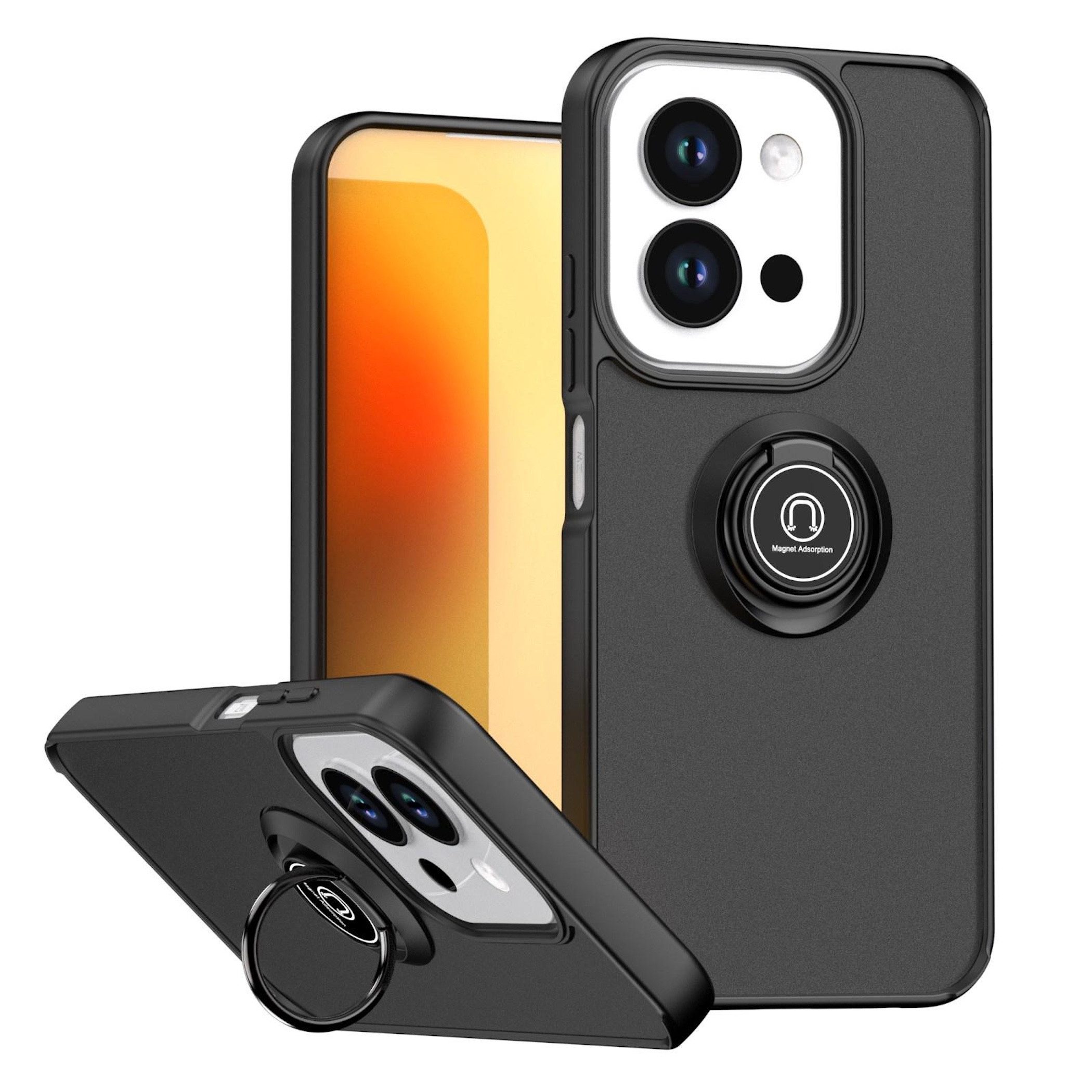 Wigento Handyhülle Für Xiaomi Redmi 15C 5G 4G Q Shadow TPU + PC Schutz Ring Hülle Schwarz, Magnetringhalter stoßfestes Hybrid Material