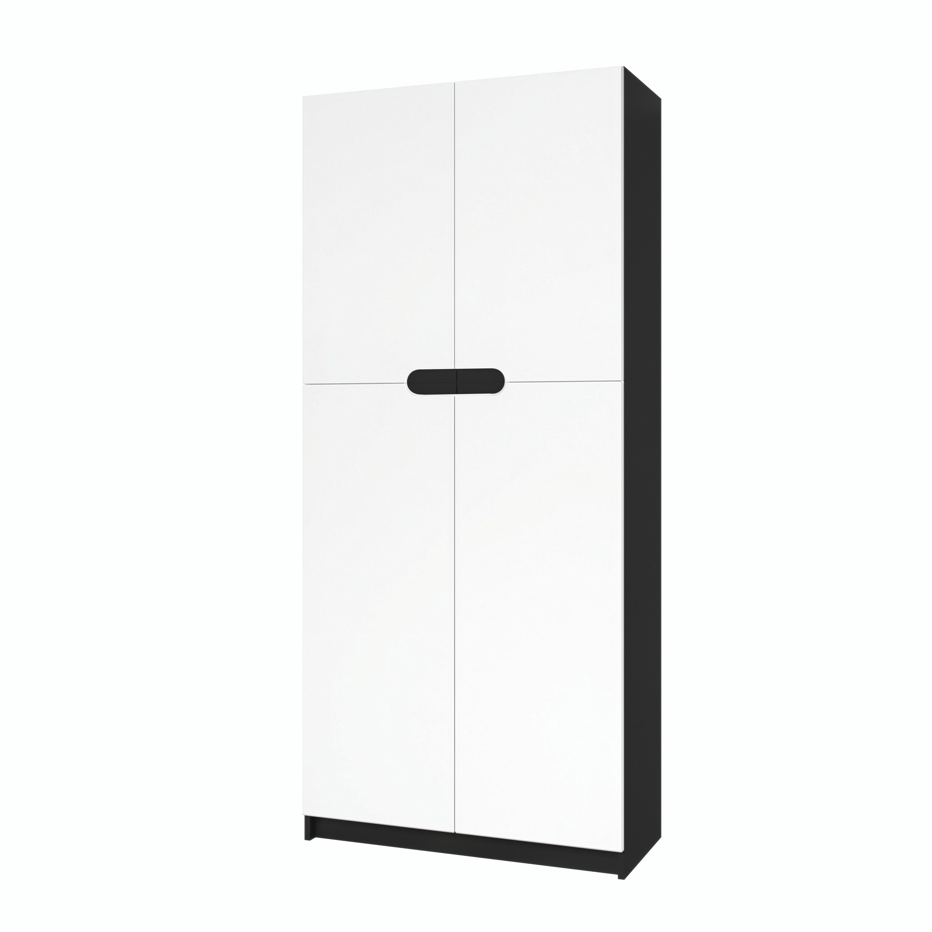Vladon Aktenschrank Logan (Aktenschrank, mit 5 Fächern und 4 Türen) Schwarz matt/Weiß matt (82 x 184 x 37 cm)