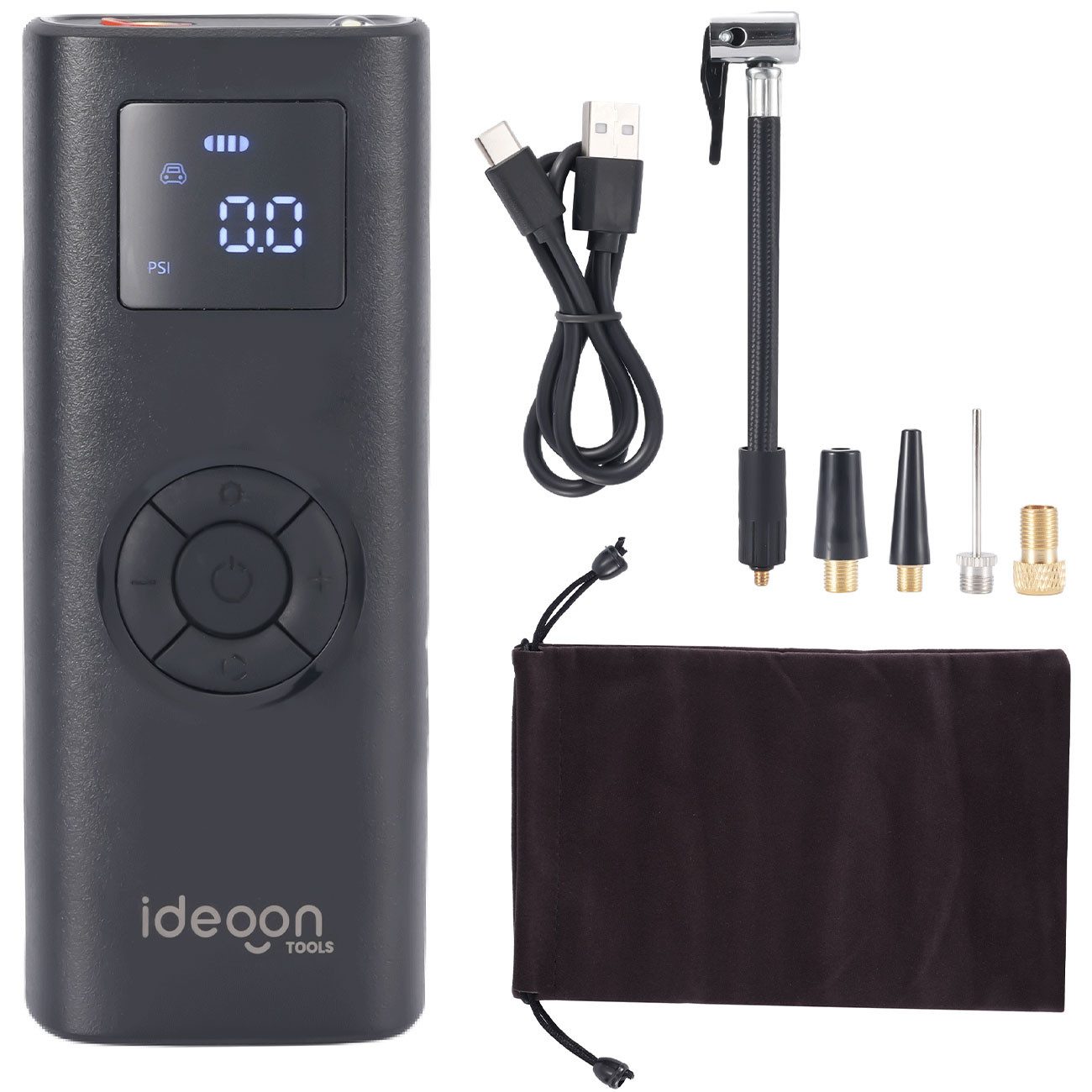 shop'n smile ideoon Akku-Luftpumpe Akku Kompressor 150PSI Mobile Luftpumpe für Reifen & Bälle 4000mAh 35W, Auto-Stopp-Funktion 150 psi LCD-Display & LED-Taschenlampe