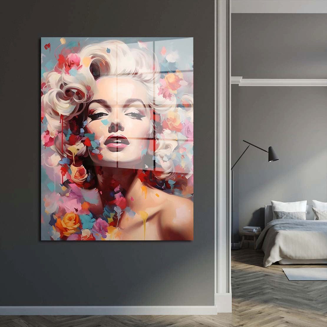 Artedinoi Acrylglasbild Marilyn abstrakt mit Rosen Acrylglas Wandbild Bild Wanddeko Wohnzimmer