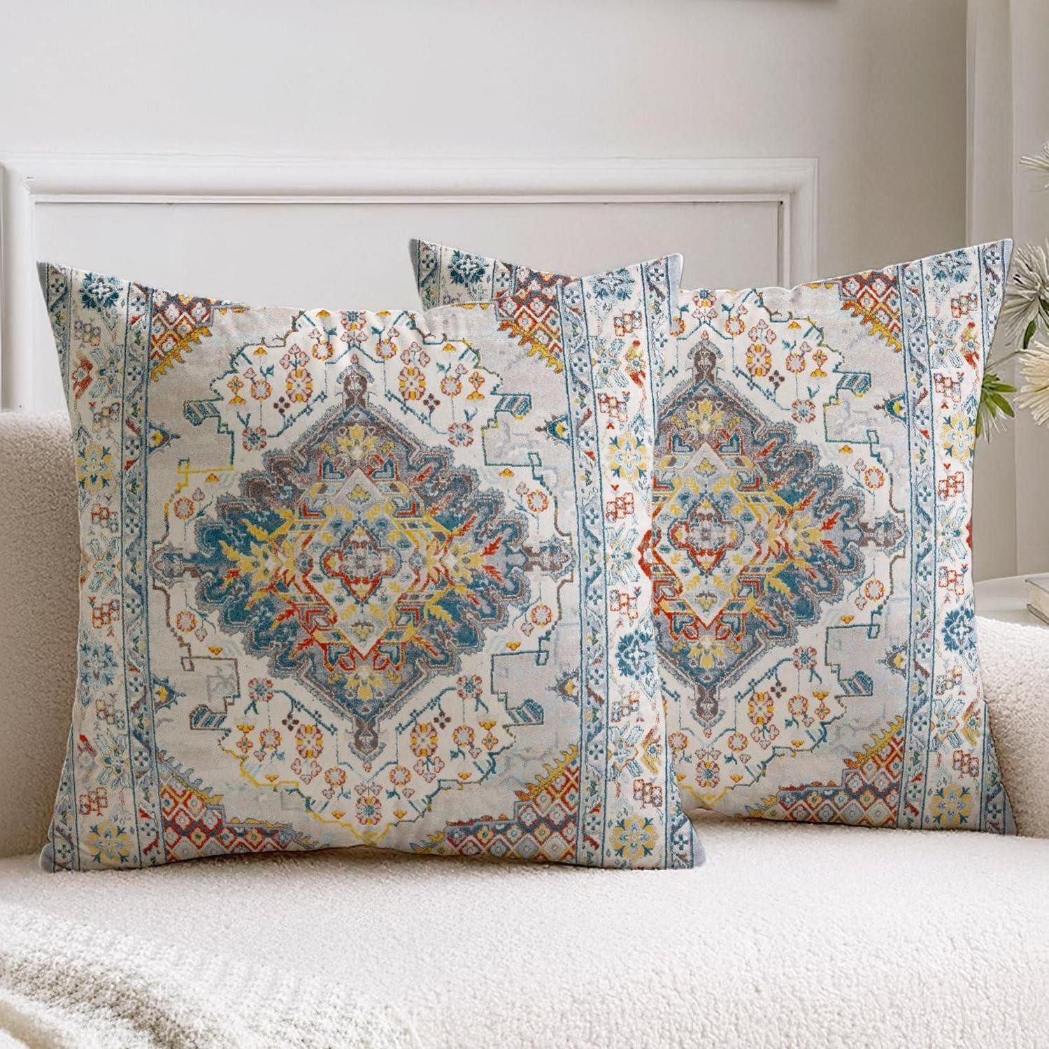 LuxusKollektion Kissenbezug Kissenbezug 45x45cm 2er Set Boho Vintage Bunt, (2 Stück)