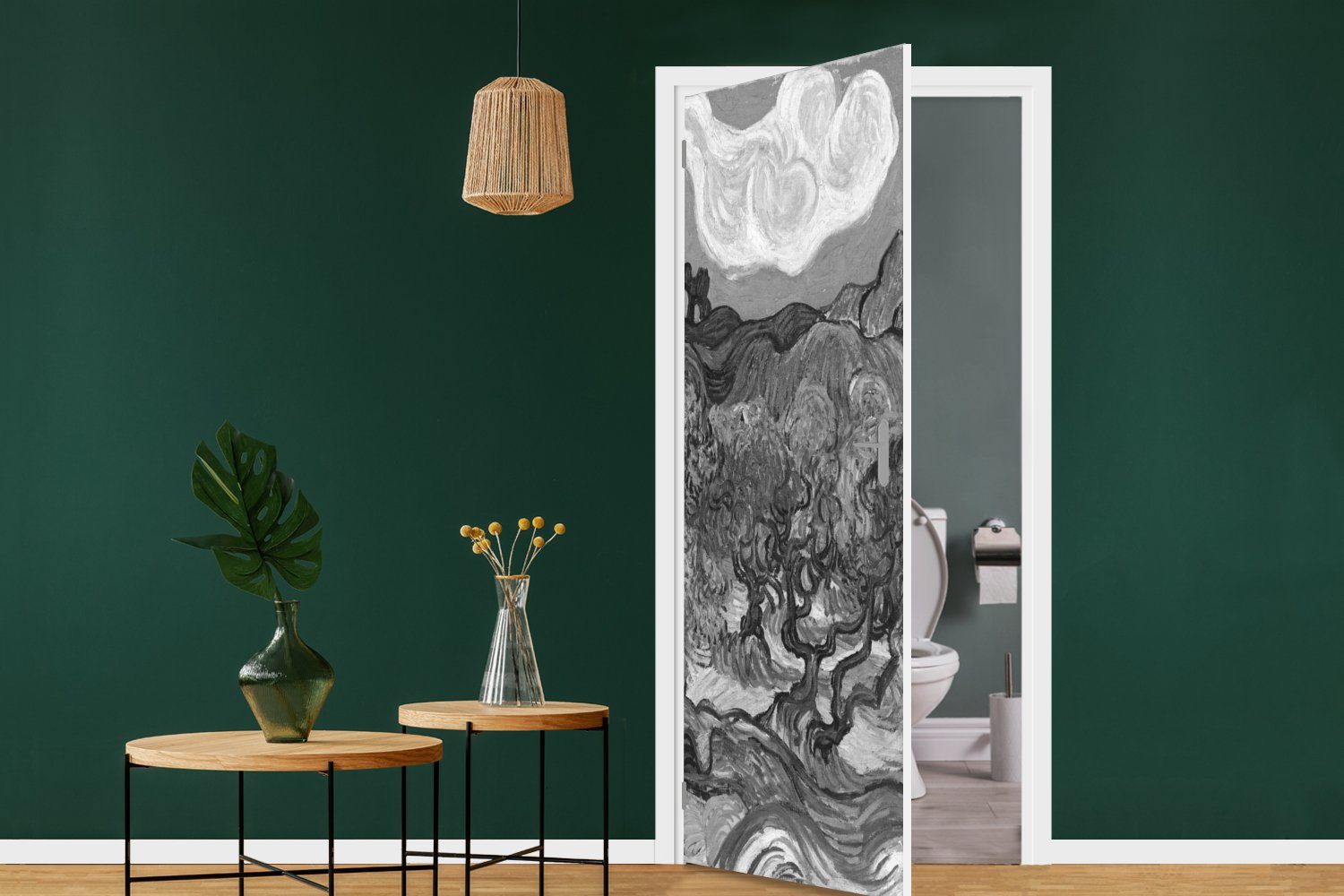 Schwarz van St), Gogh Olivenbäume Vincent Türtapete (1 bedruckt, Weiß, - - Tür, cm Fototapete MuchoWow Matt, 75x205 für Türaufkleber, -