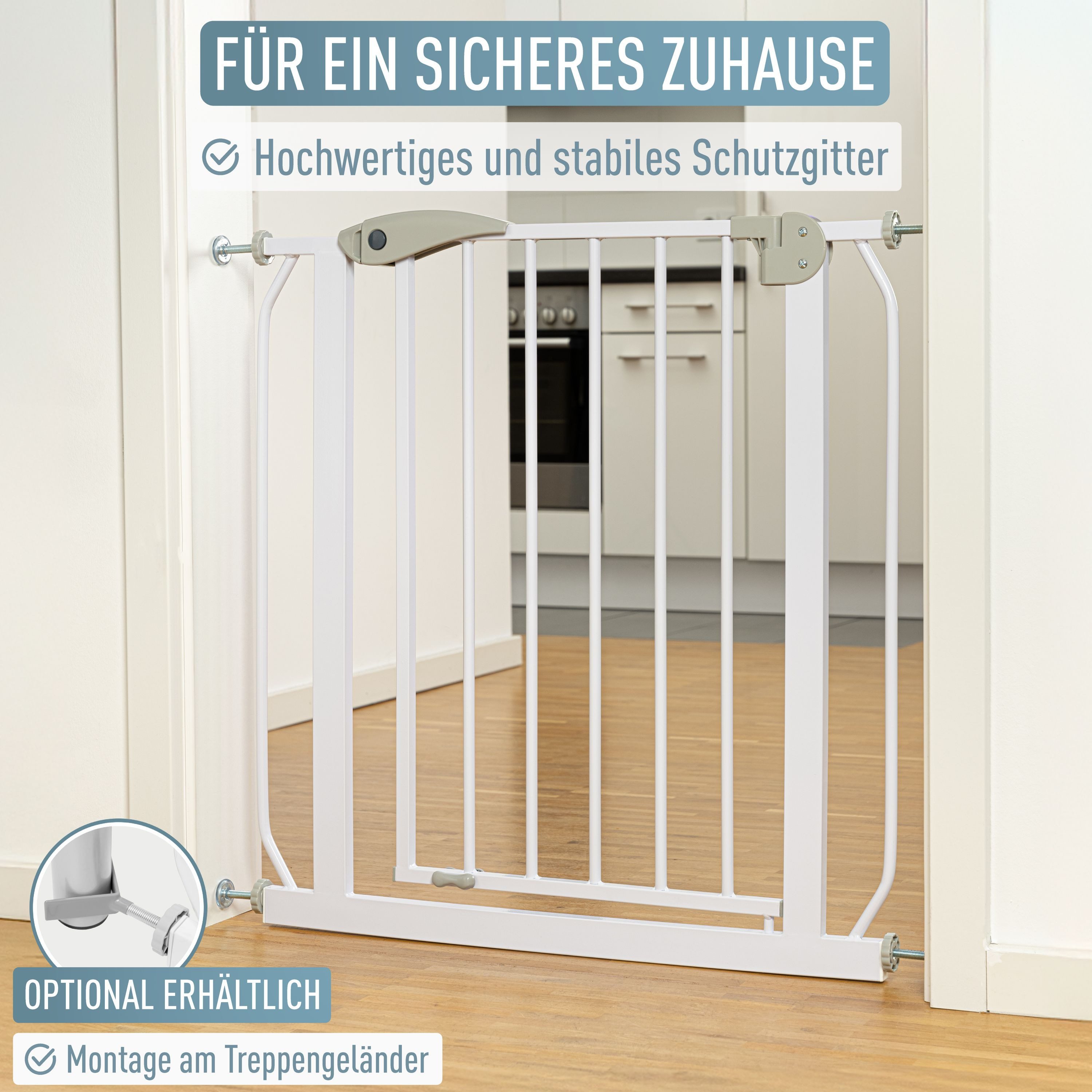 ib style Türschutzgitter Berrin Treppengitter 67-75 cm inkl. Y-Adapter, Ohne Bohren, Sicherheitsgitter für Türen und Treppen, Zum Klemmen – Bild 3 von 4