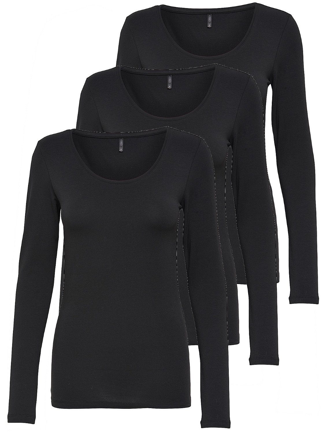ONLY Langarmshirt »Live Love NEW Longsleeve« (3-tlg., 3er Pack) Figur betont, elastische Baumwollqualität