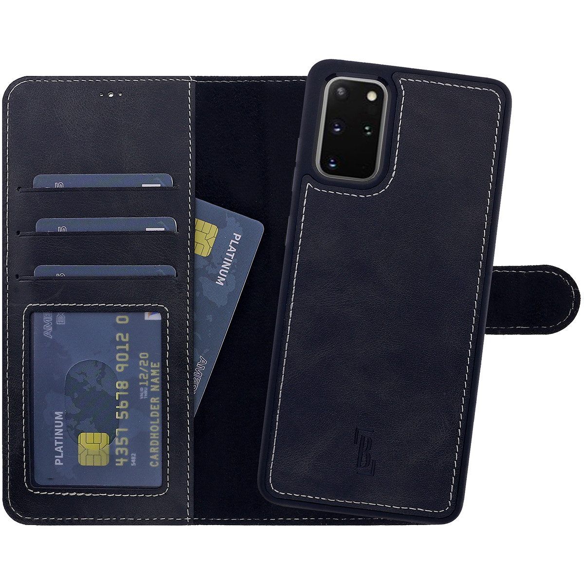 Burkley Handytasche Samsung Galaxy S20 Handytasche mit modularem Case (1-tlg., Book Case Lederhülle mit Kartenfach und Magnetverschluss), herausnehmbare Innenhülle, Kartenfächer mit Kick-Stand