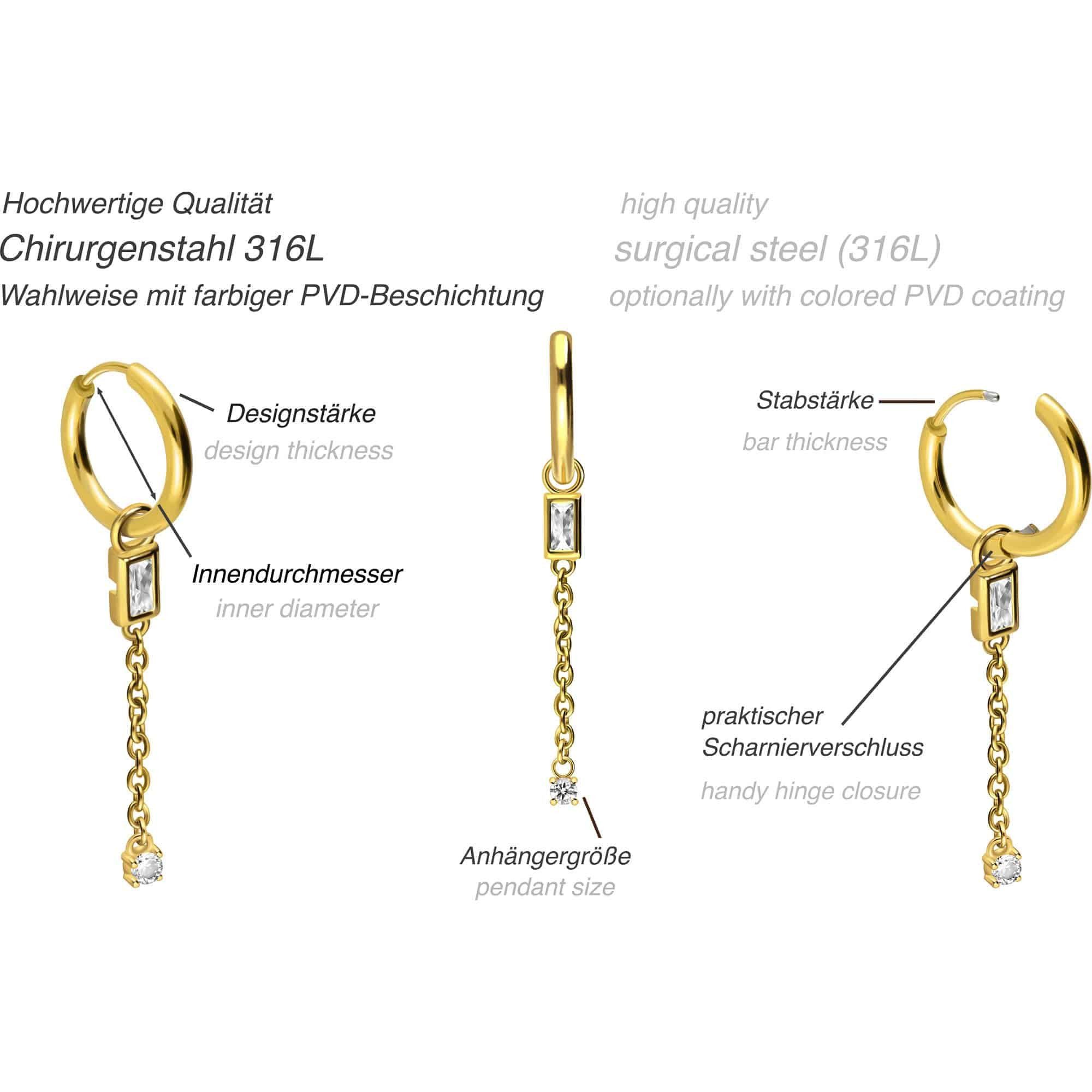 FILANGO Paar Creolen Chirurgenstahl Ohrclicker Creolen KRISTALLE + KETTE (Creolen, 1-tlg)