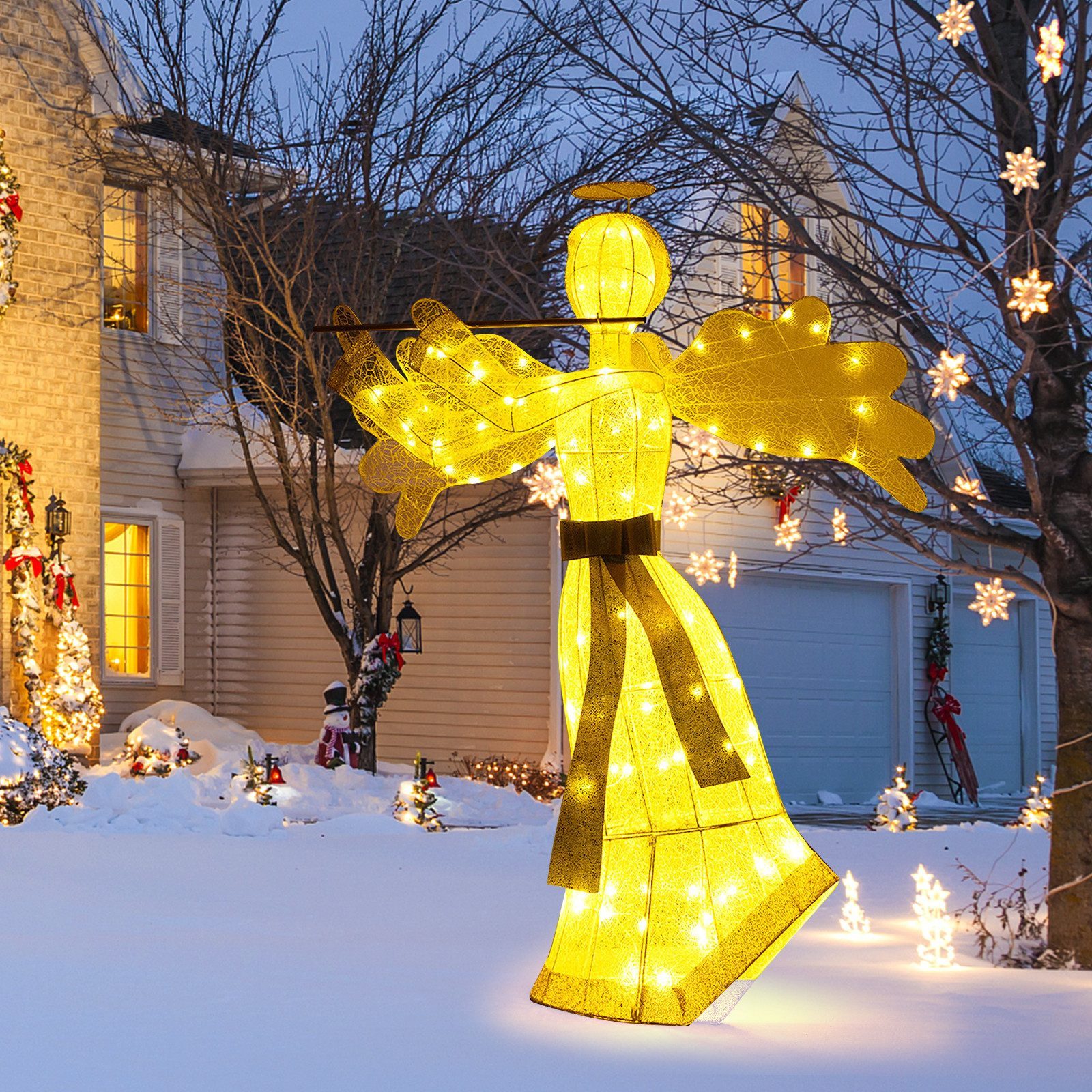 COSTWAY Weihnachtsfigur, LED Weihnachtsengel, 150cm hoch