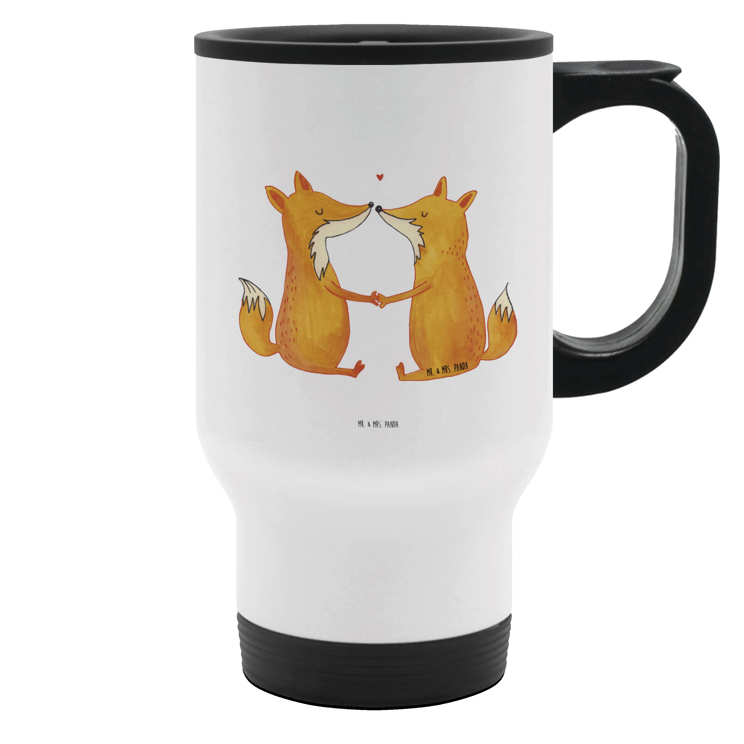 Mr. & Mrs. Panda Thermobecher Füchse Liebe, Mehrwegbecher, Weiß, Fuchs, Kaffeebecher, Ehe, Thermobe, 1-tlg., Edelstahl