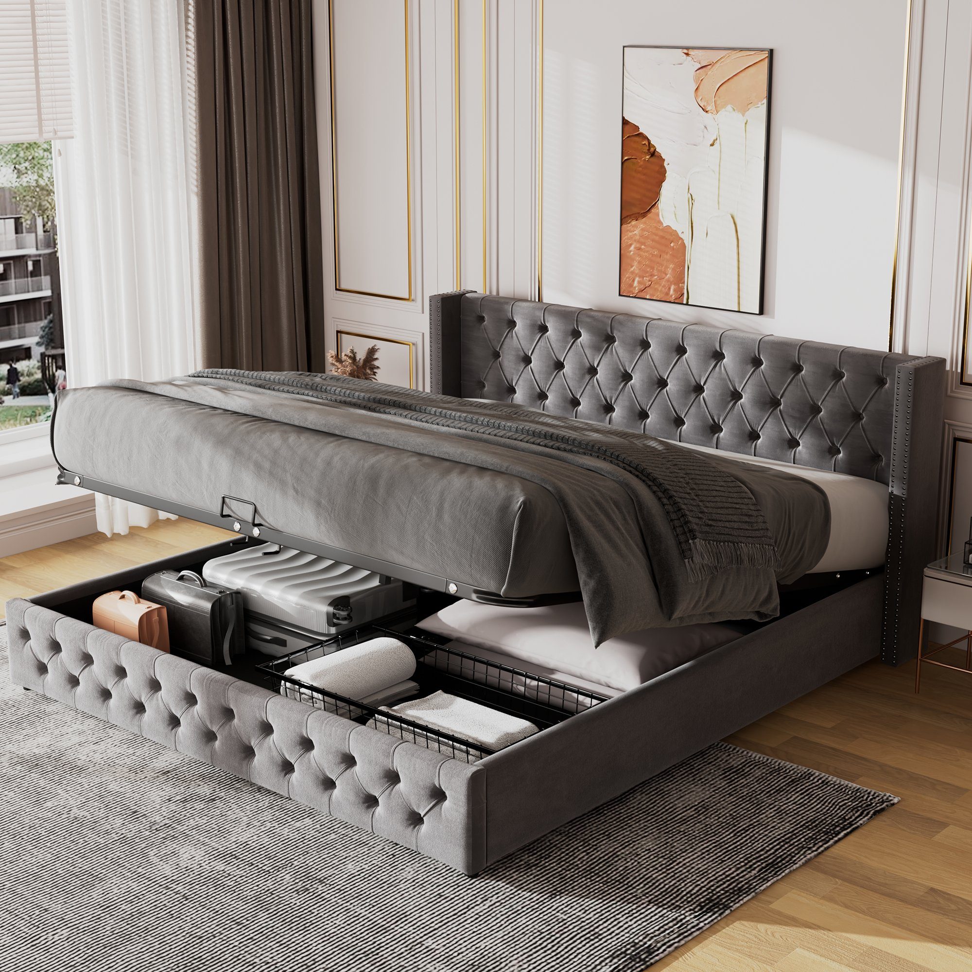 Polsterbett Doppelbett Bett Stauraumbett Jugendbett gepolsteres Bettgestell