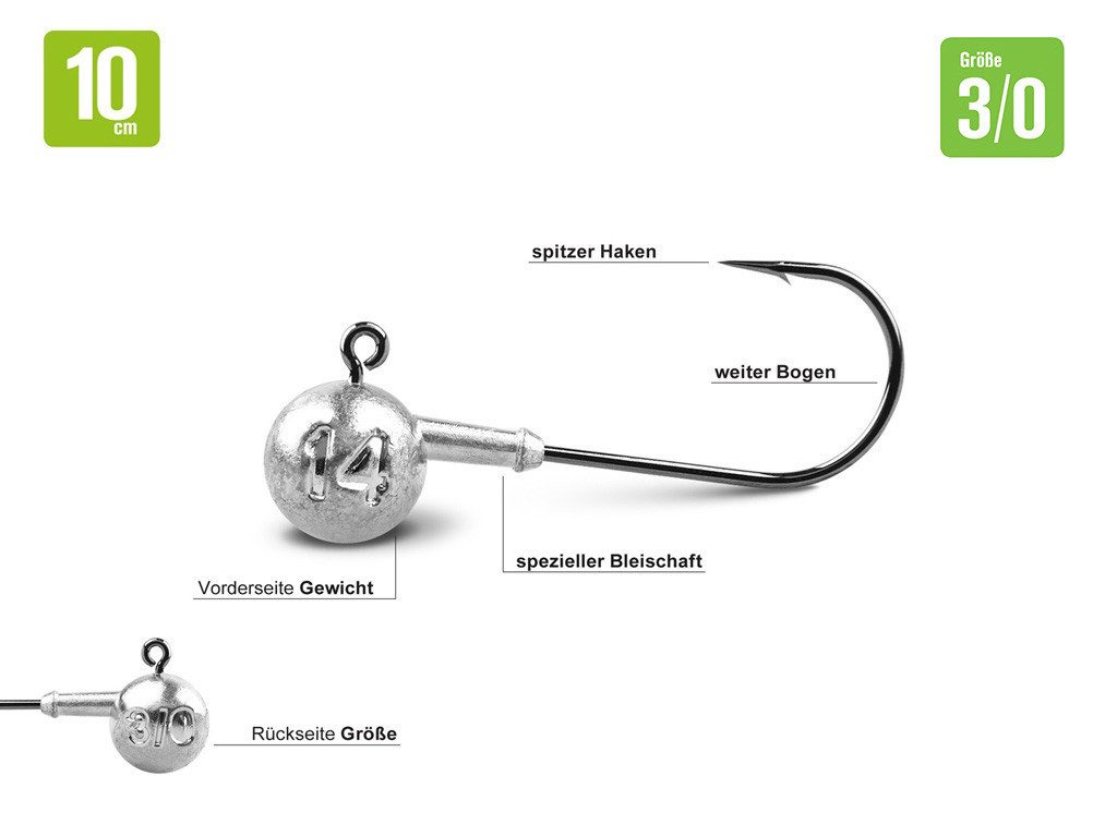 Lieblingskder Jighaken Lieblingskder Jigkopf-Set 3/0 - 10 cm Kder - 16  Jigs + 20 Snaps, (Jighaken-Set #/0 incl. Snaps), super Scharf - passend fr  6 cm Kder