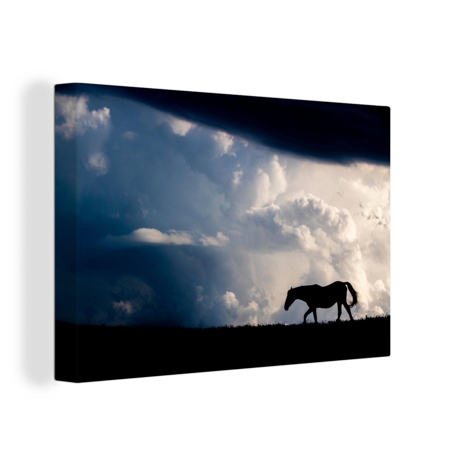 OneMillionCanvasses® Leinwandbild Pferd - Wolken Bilder Wohnzimmer Schlafzimmer, - Leinwand cm (1 für 90x60 Schatten, St)
